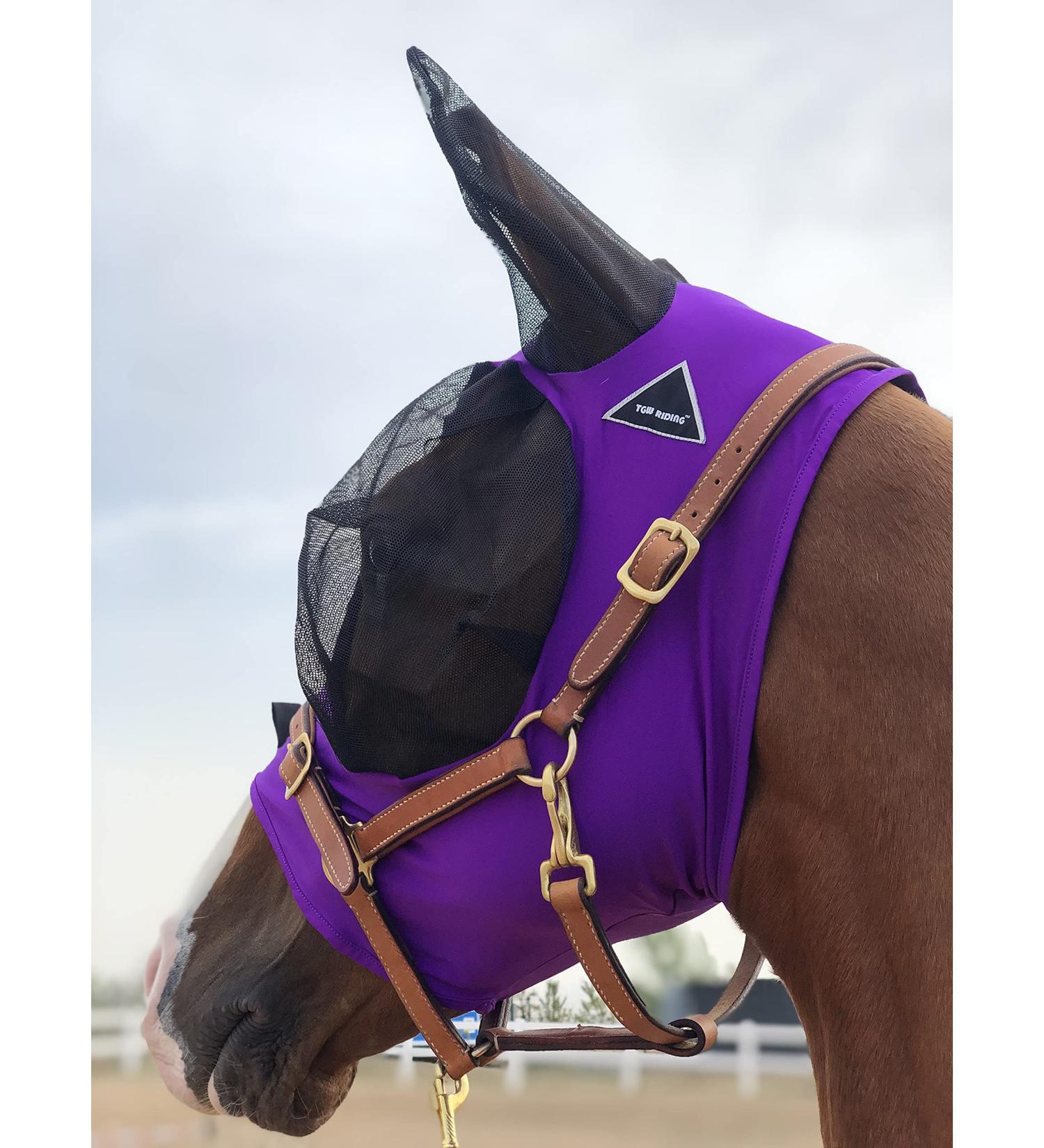 TGW RIDING Fly Mask for Horses - Super Comfort Elasticity with Ears M - Dark Purple | International Shipping - Buy Online on GoSupps.com