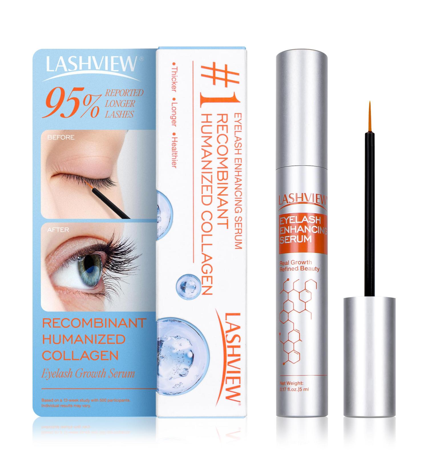 LASHVIEW Eyelash Growth Serum (0.17fl.oz / 5ml) - RECOMBINANT HUMANIZED COLLAGEN Premium Lash Enhancer for Longer Safe & Effective Formula for Visible Results in 3 Weeks - Buy Online on GoSupps.com
