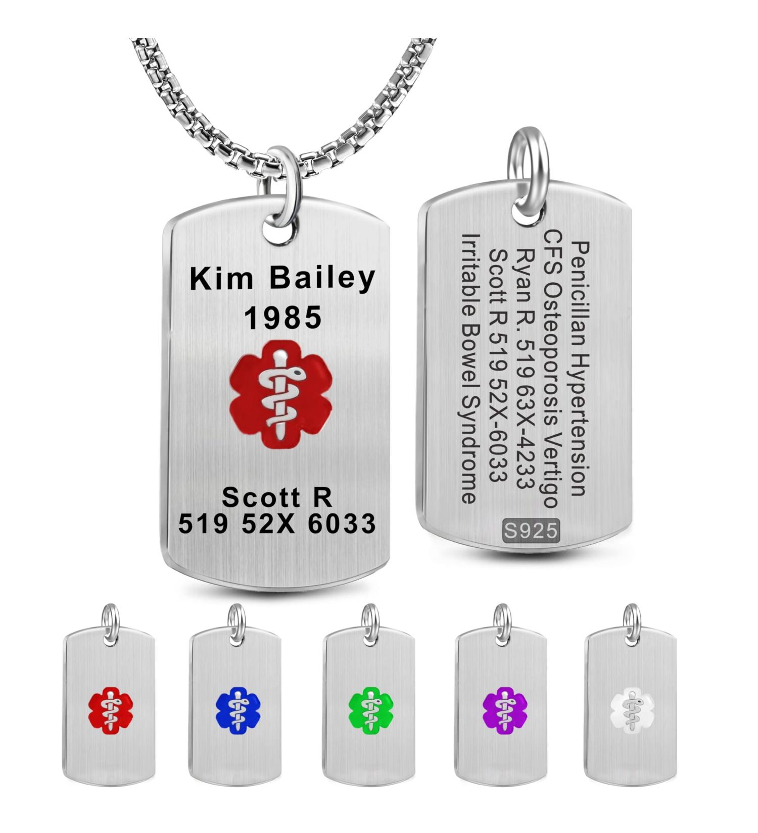 Custom Medical Alert Necklace - Sterling Silver ID Tag with Free Engraving for Men & Women - Personalized Emergency Jewelry - Buy Online on GoSupps.com
