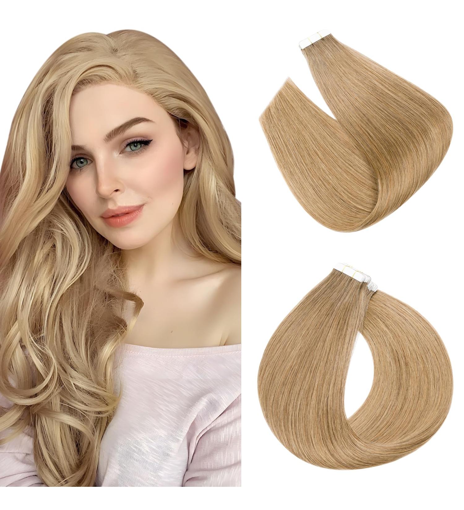 Elailite Tape In Extensions - 40pcs Real Human Hair - 30cm #27 Dark Blonde & Honey Blonde for Seamless Volume & Length - Buy Online on GoSupps.com