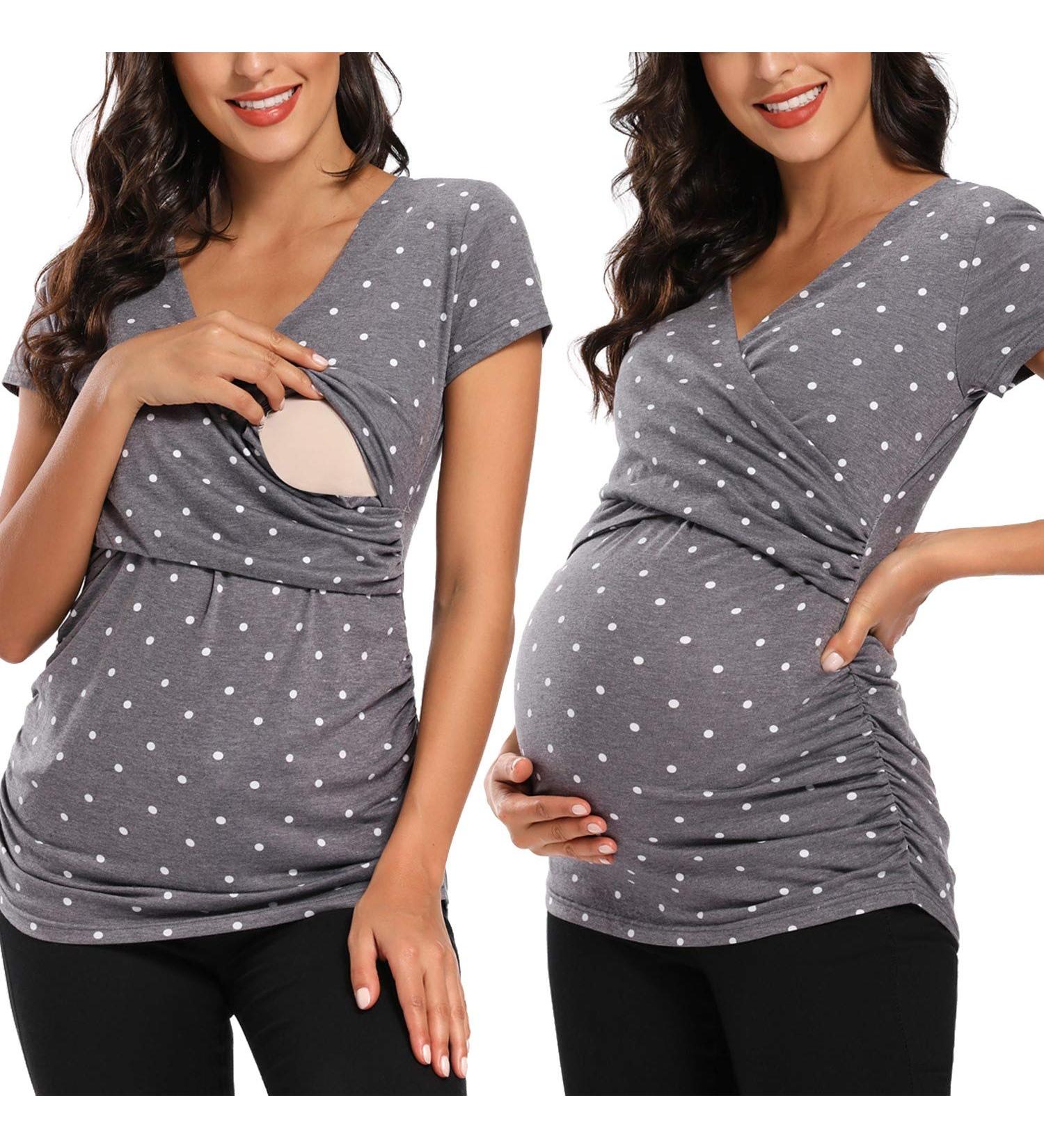 Love2Mi Maternity Nursing Shirt - Short Sleeve V-Neck Breastfeeding Tee - Pregnancy S Flower45 - Buy Online on GoSupps.com
