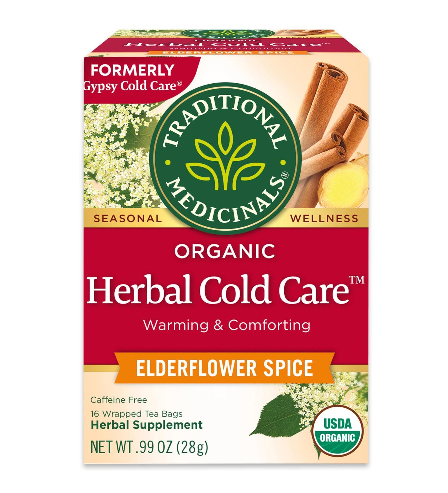 Traditional Medicinals Gypsy Cold Care Tea - 16 Caffeine-Free Wrapped Bags (0.99 oz) for Seasonal Relief - Buy Online on GoSupps.com