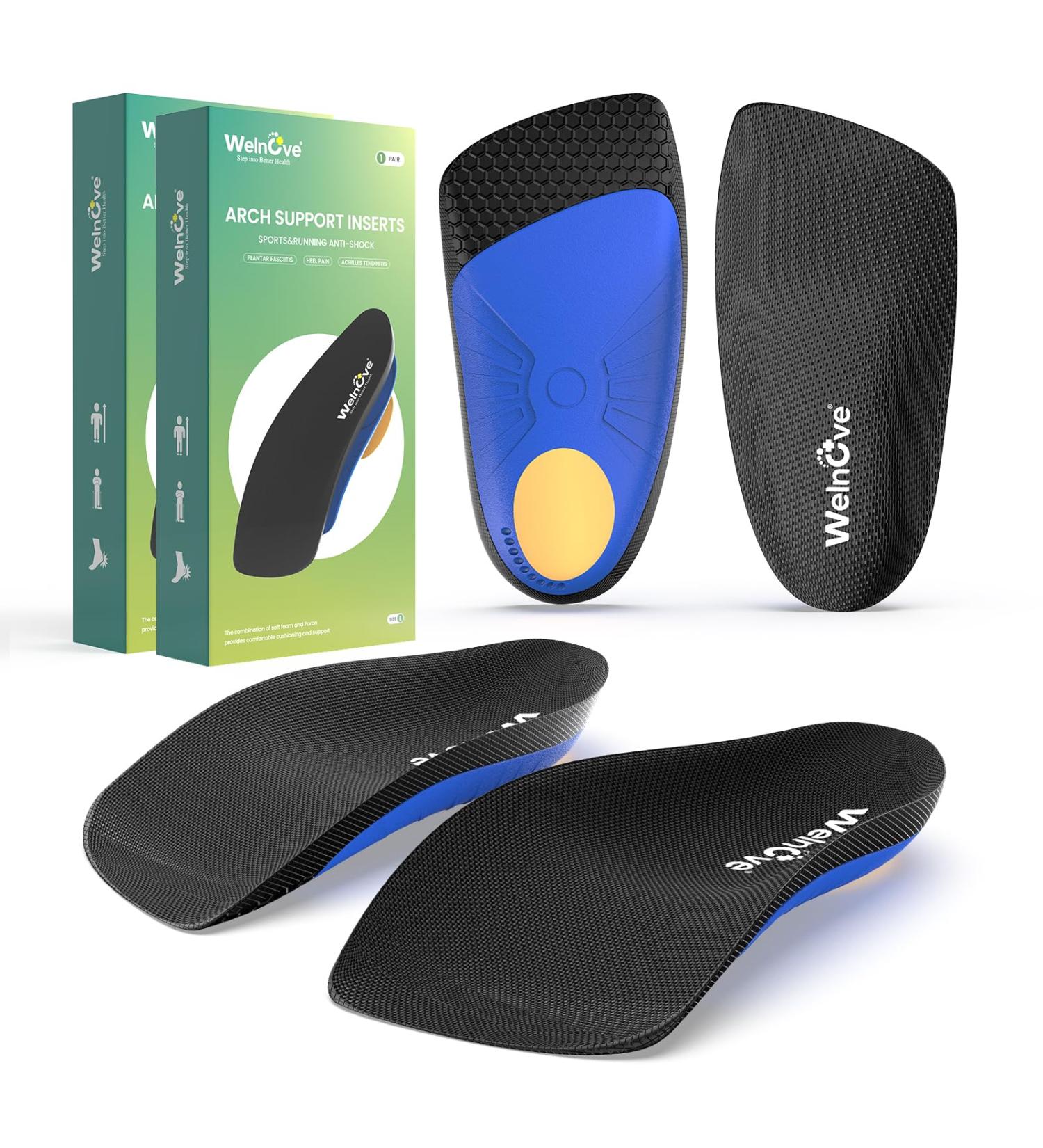 Heel Cups for Plantar Fasciitis - Welnove Arch Support Inserts (2 Pairs) | Shock Absorption Orthotics for Men & Women | Relieve Heel Pain & Achilles Tendon Discomfort - Buy Online on GoSupps.com