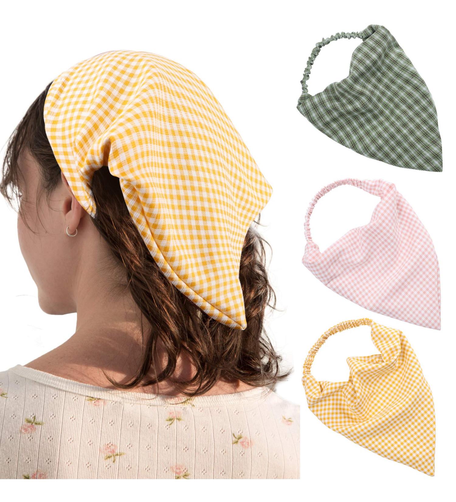 HAIMEIKANG 3-Piece Floral Elastic Hair Scarf Set for Women with Hair Clips - Green, Pink, Yellow - Buy Online on GoSupps.com