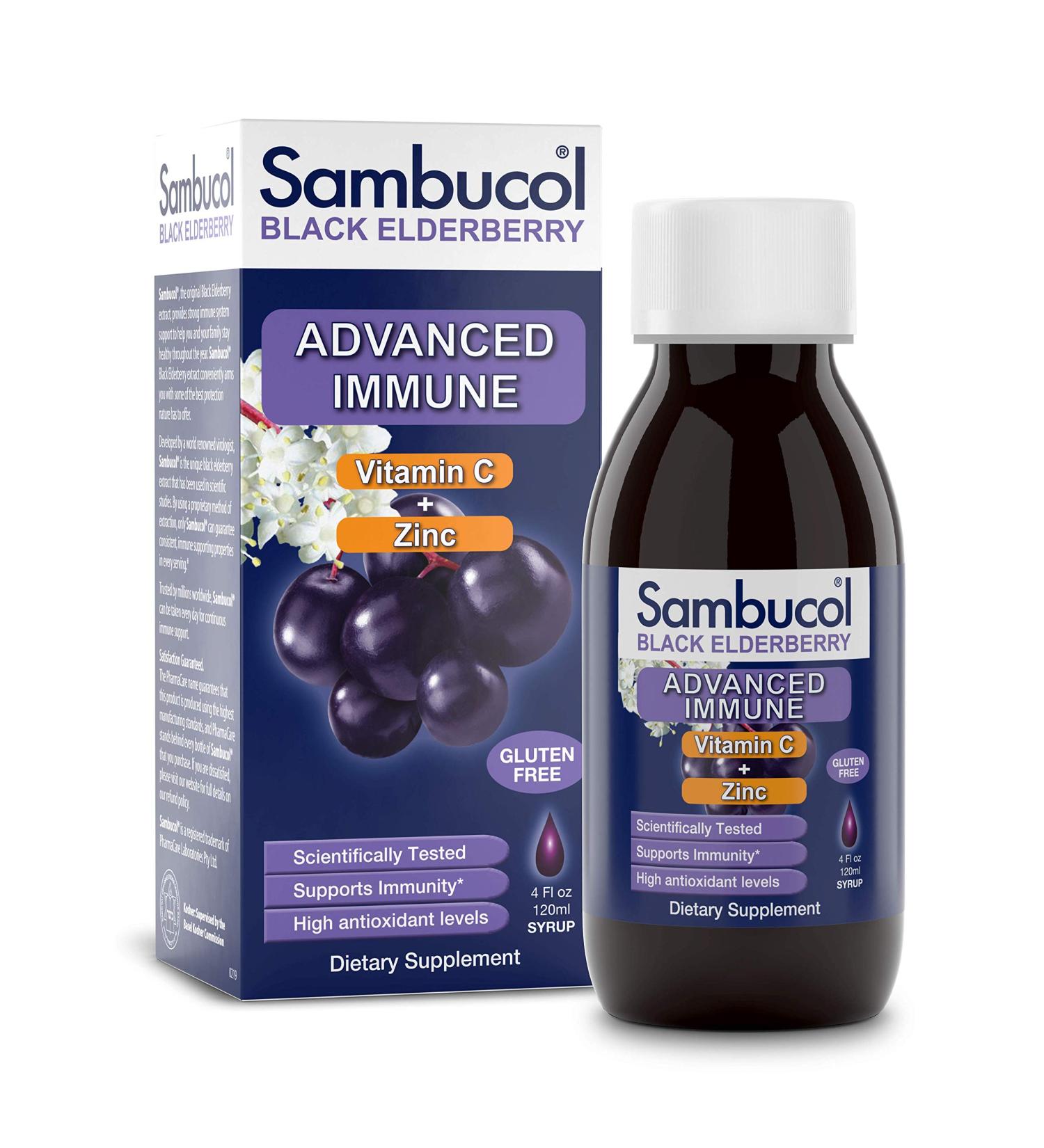 Sambucol Black Elderberry Syrup with Vitamin C & Zinc - Immune Support - 4 fl oz - Buy Online on GoSupps.com