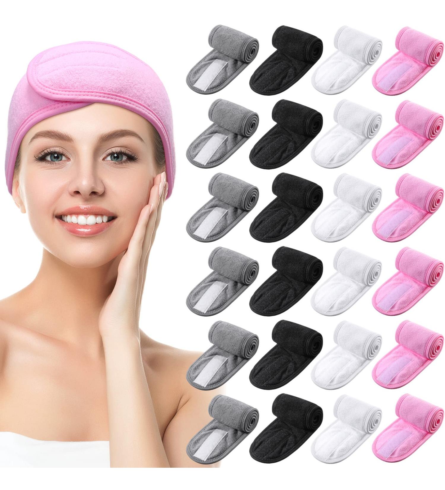 24 Pcs Terry Cloth Spa Headband Set - Adjustable Facial Head Wraps for Makeup and Facials - Non Slip Stretch Towel - White, Pink, Grey, Black - Buy Online on GoSupps.com