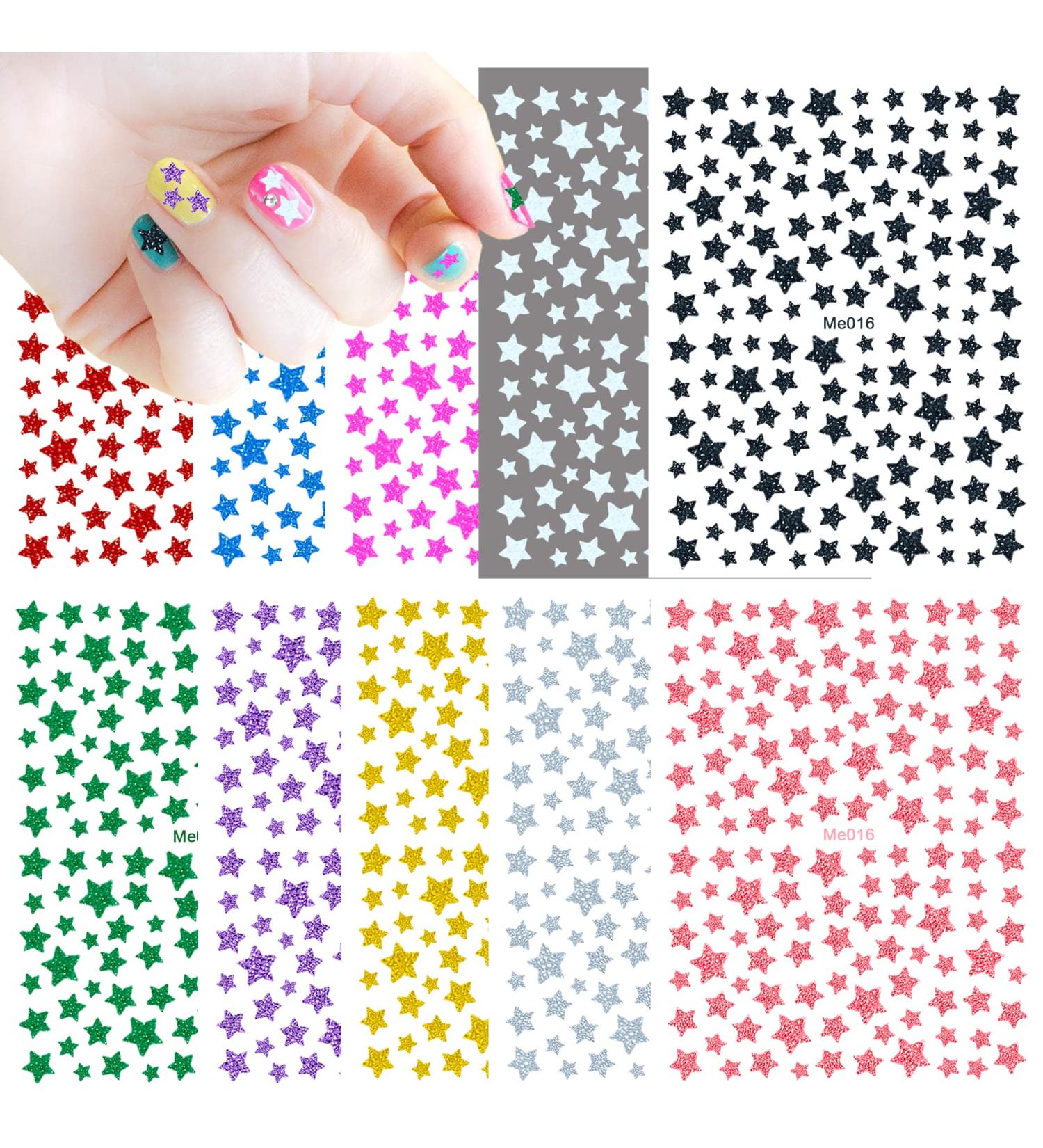 IHUKEIT Glitter Star Nail Stickers - 10 Sheets for Women, Girls & Kids | Self-Adhesive 3D Nail Decals for Fingernails & Acrylic Nails - Buy Online on GoSupps.com
