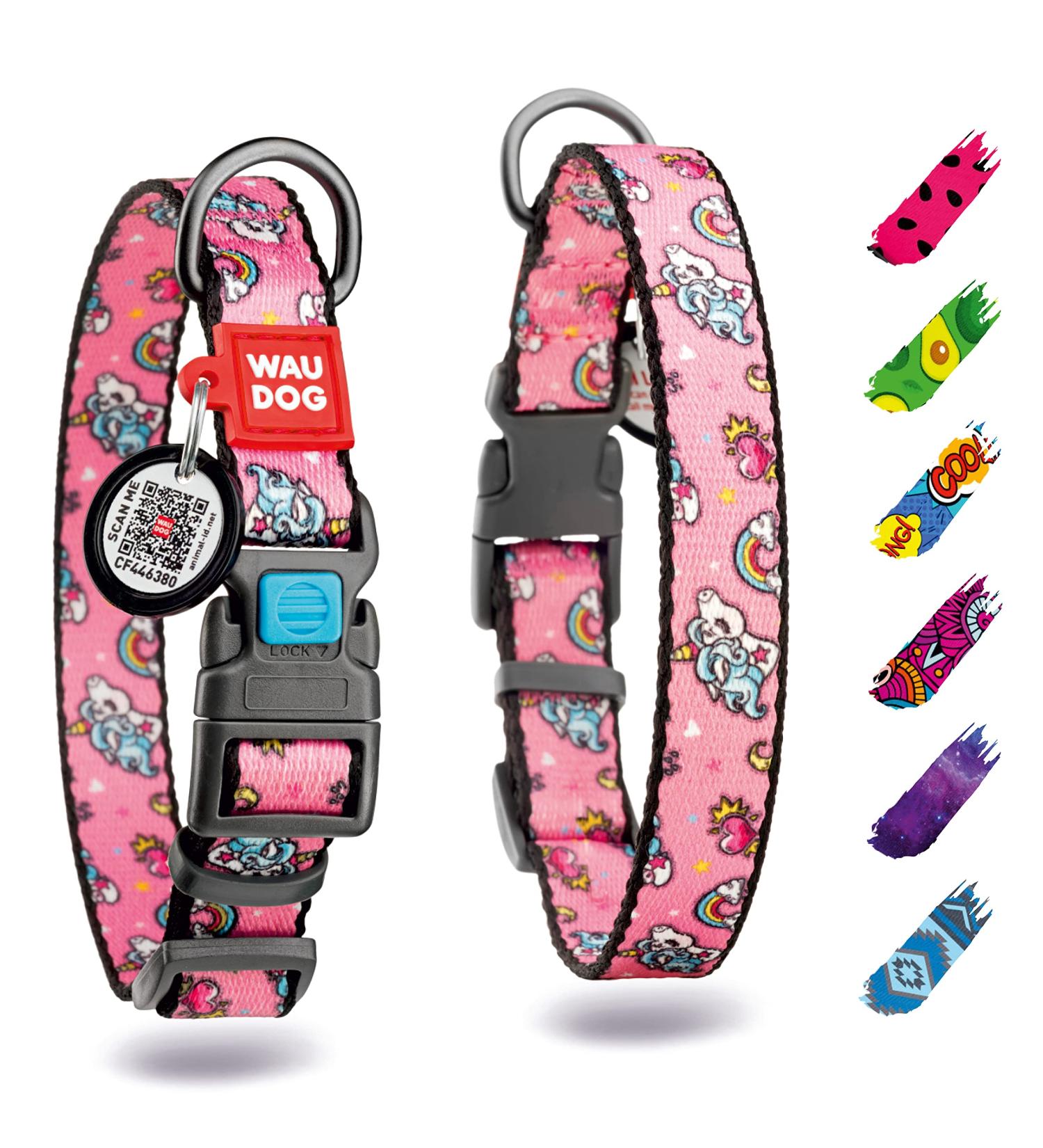 Waudog Adjustable Nylon Dog Collar - Big Medium & Small Dogs | Pink Unicorn Design (24-40 cm 20 mm) - Durable & Stylish Neck Band - Buy Online on GoSupps.com