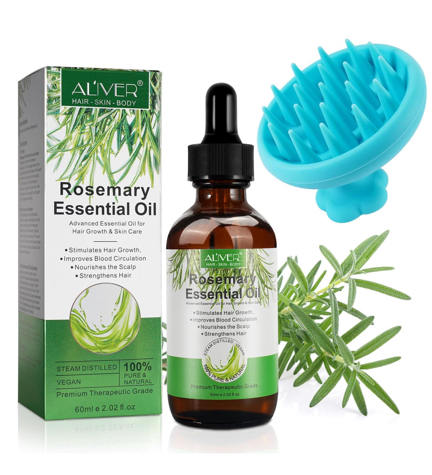  Mcukv Rosemary Oil for Hair Growth 60ml with Scalp Massager | Pure Essential Oil for Eyelashes Eyebrows and Face | Nourishes the Scalp and Improves Circulation - Buy Online on GoSupps.com