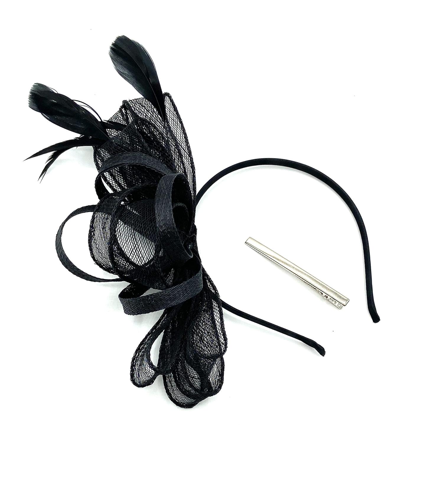 Ladies Large Feather Aliceband/Clip Fascinator for Weddings Races Royal Ascot Hair Piece (Black) - Buy Online on GoSupps.com