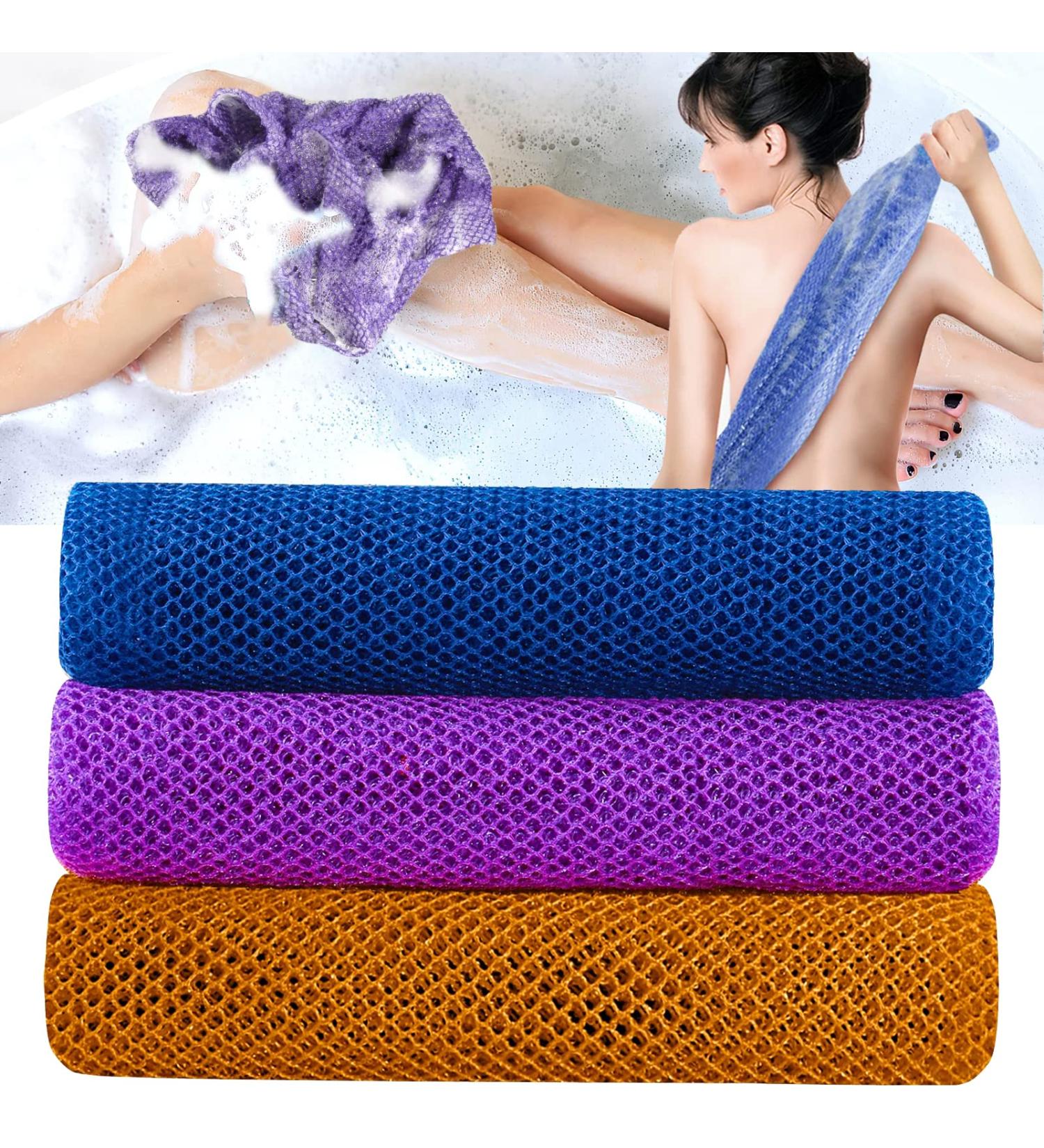 African Exfoliating Net 3 Pcs African Net Sponge Exfoliating Cloth Nylon Long Net Washcloth Shower Body Scrubber Back Scrubber Skin Smoother for Daily Shower Bathing Exfoliating(Brown Purple Blue) - Buy Online on GoSupps.com