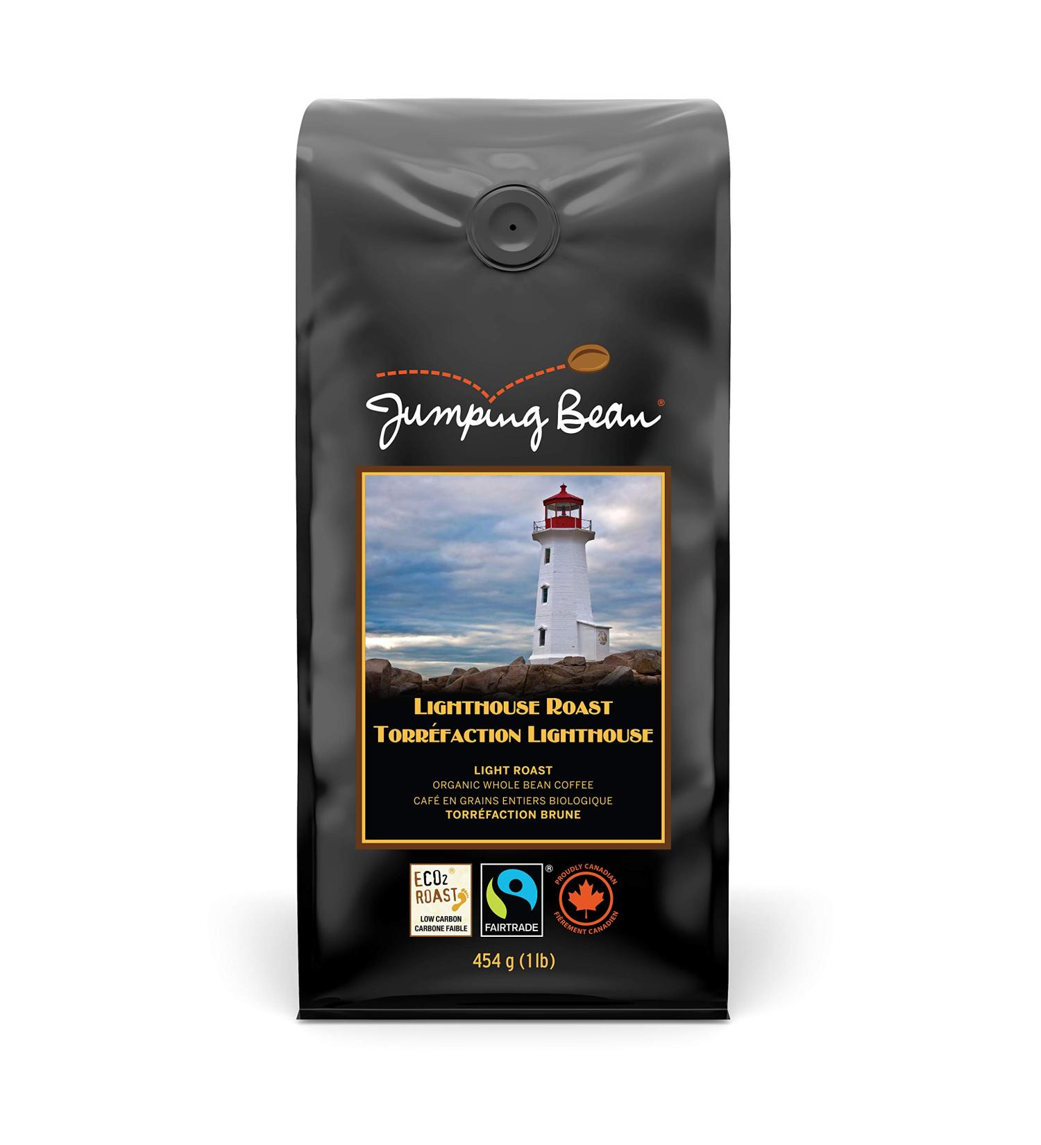 Jumping Bean Lighthouse Roast Fairtrade Organic Whole Bean Coffee ECO2Roast Premium Coffee Non-GMO Light Roast 454g Light Roast 454 g (Pack of 1) - Buy Online on GoSupps.com