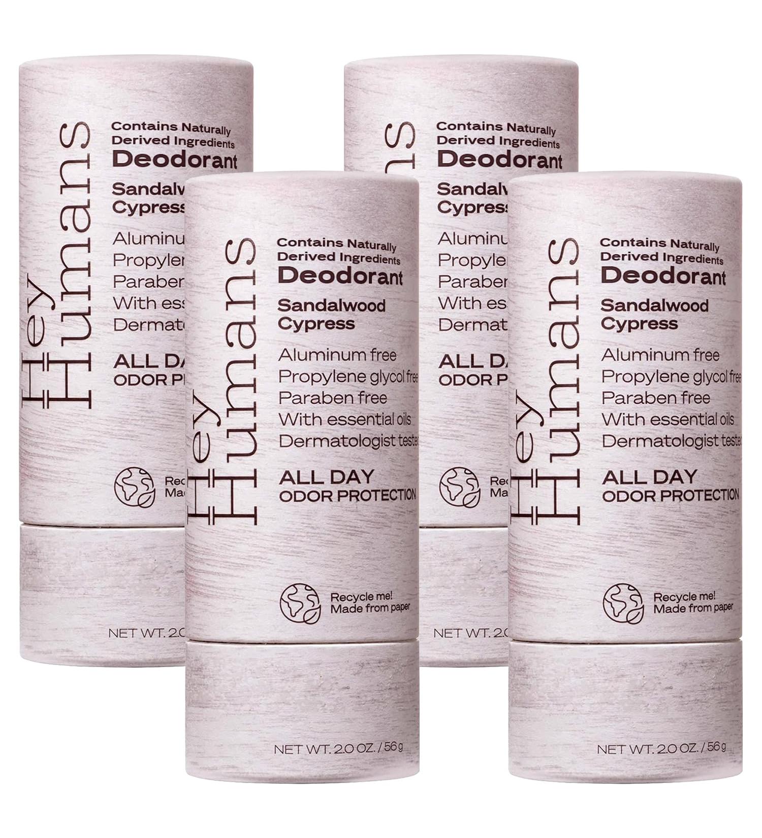 Hey Humans Deodorant Aluminum Free Deodorant for Women and Men Contains Naturally Derived Ingredients All Day Odor Control Refreshing Deodorant Essential Oils Sandalwood Cypress Sandalwood Cypress 2 Ounce (Pack of 4) - Buy Online on GoSupps.com