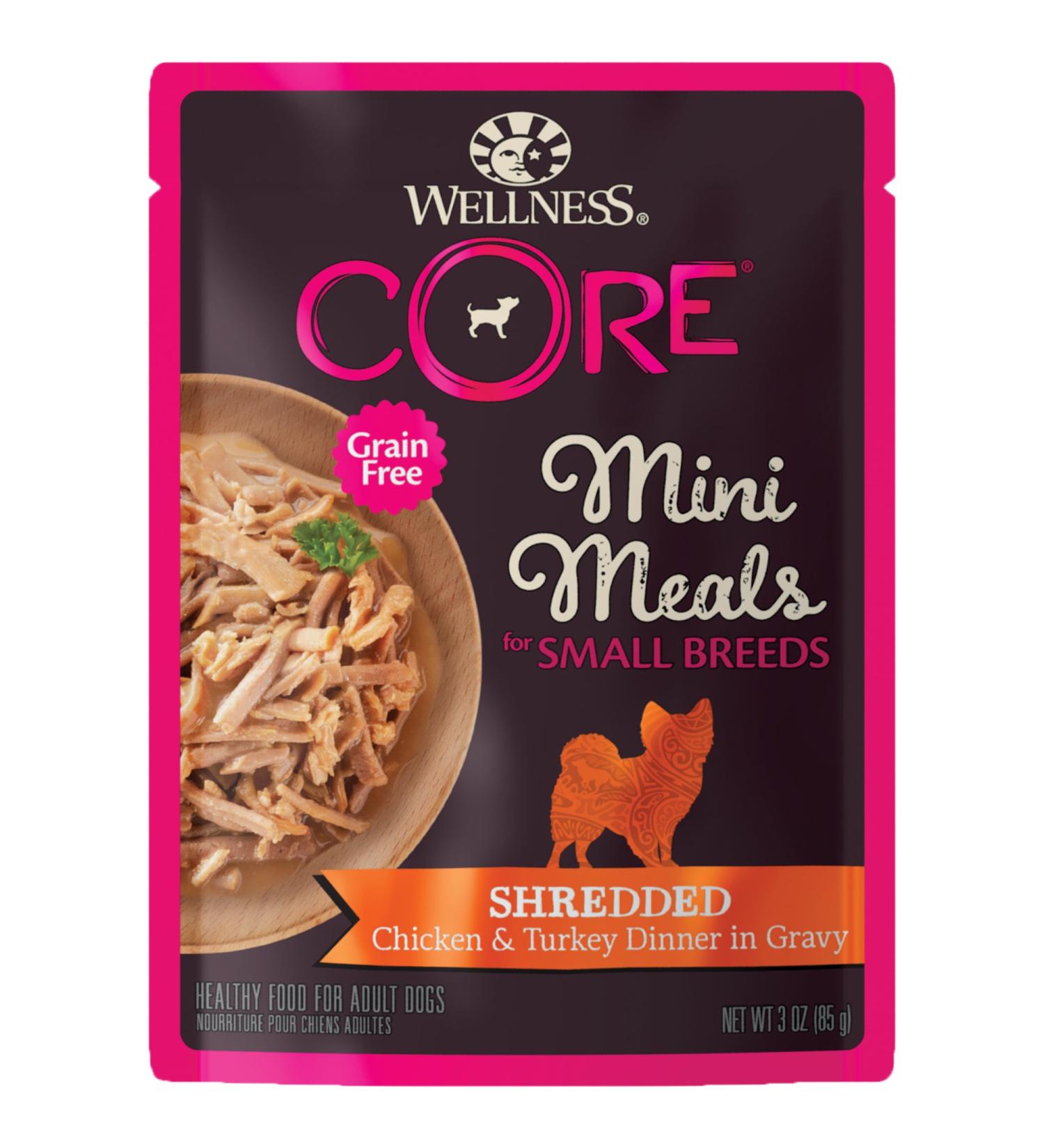 Wellness CORE Mini Meals Wet Dog Food 12-Pack - Shredded Chicken & Turkey Chunky Pate in Gravy - Buy Online on GoSupps.com