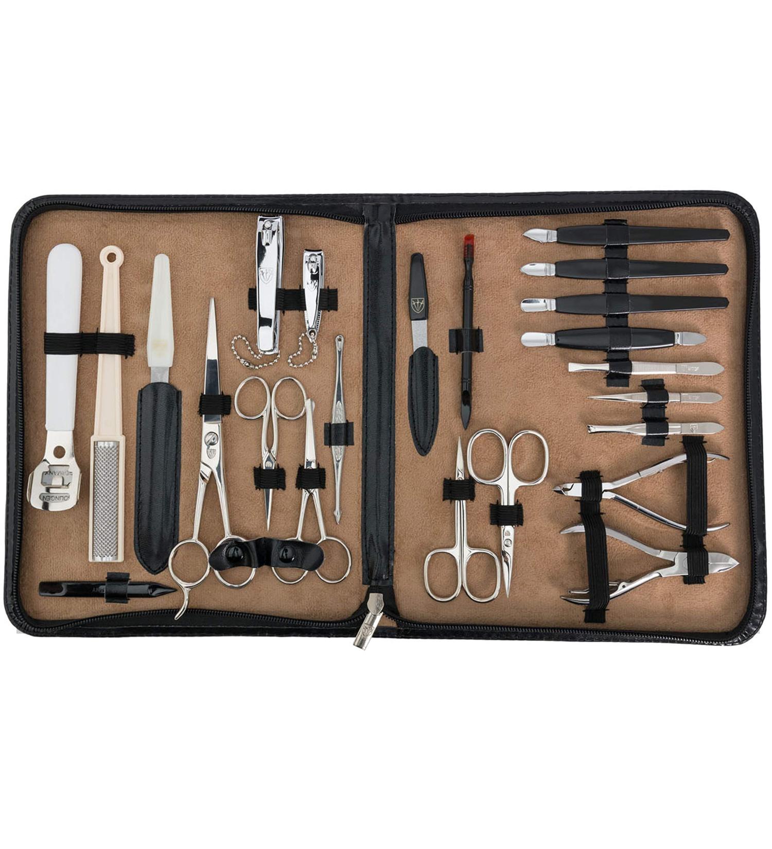 3 Swords Germany 23 Piece Manicure Pedicure Kit in Fashion Leather Case - Professional Nail Care Set by 3 Swords (0293) - Black/Synthetic Leather - Buy Online on GoSupps.com