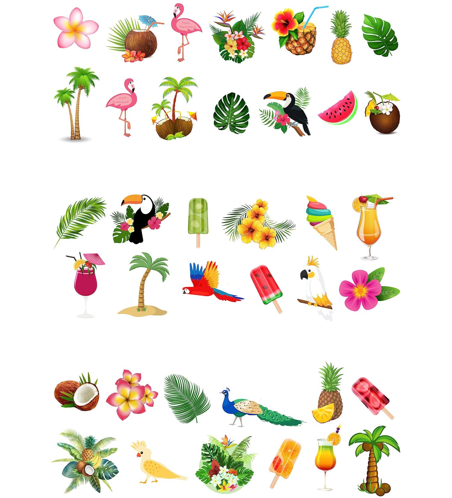 38 Stand Up TROPICAL Themed Edible Wafer Paper Cake Toppers Decorations