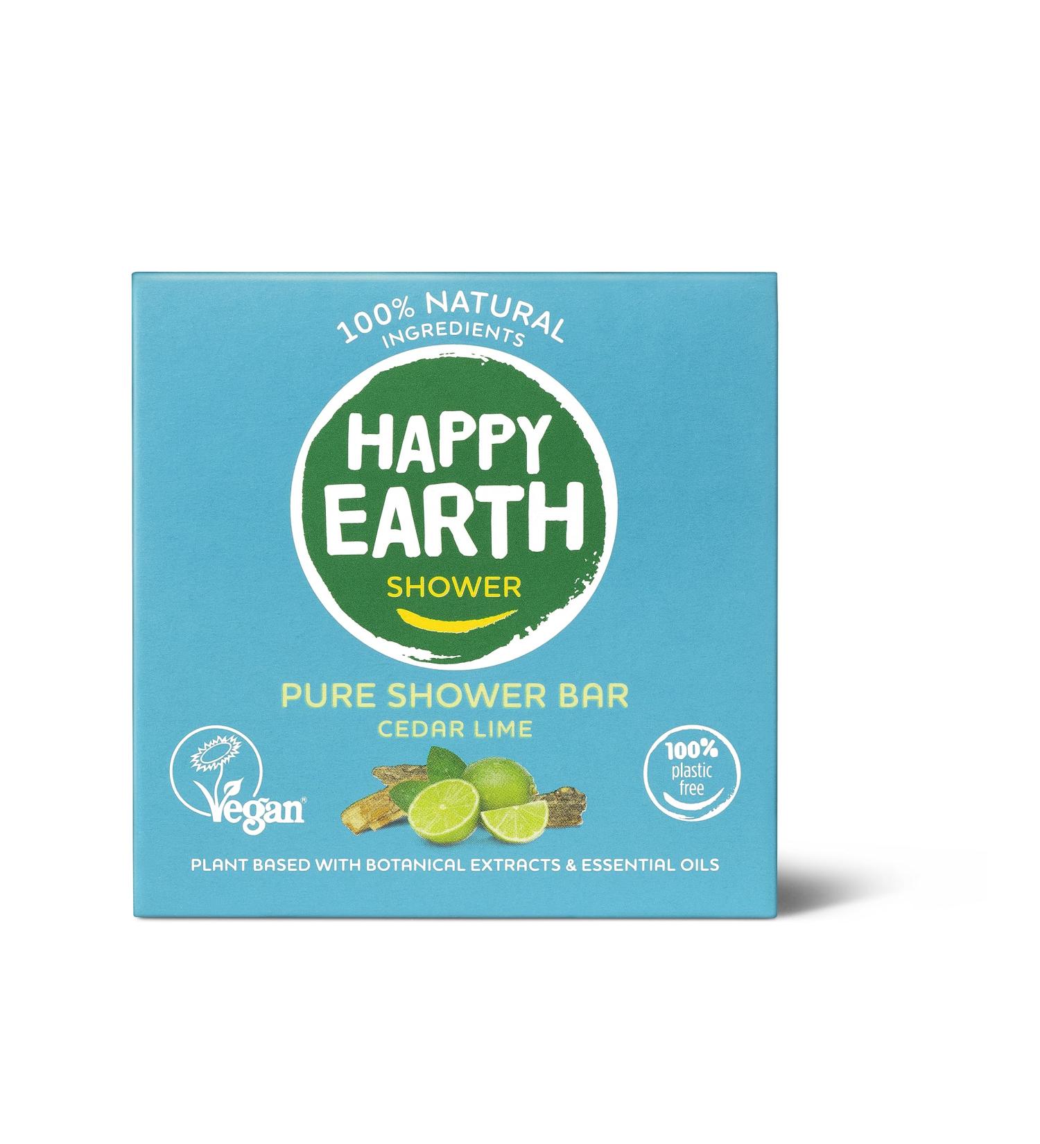 HAPPY EARTH Happy Earth Shower Soap - For Men & Women - Shower Soap Block - 100% Natural Ingredients & Vegan - Cedar Lime - 90g - Buy Online on GoSupps.com