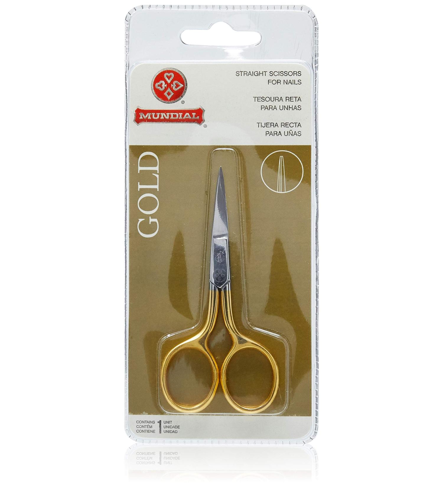 Mundial 3.5 in Nail and Cuticle Scissors with Gold Finish, Silver/ Gold, 9cm (BC-333)