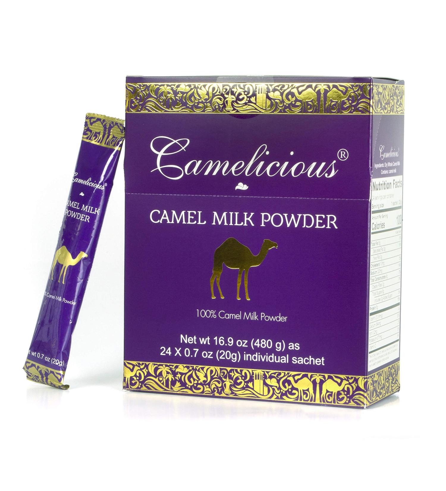 Camelicious 480g Box US Edition Camel Milk Powder - 24 x 20g Packets, Non-GMO, Gluten Free, Low Lactose, Flash Pasteurized, Longer Shelf Life - Buy Online on GoSupps.com