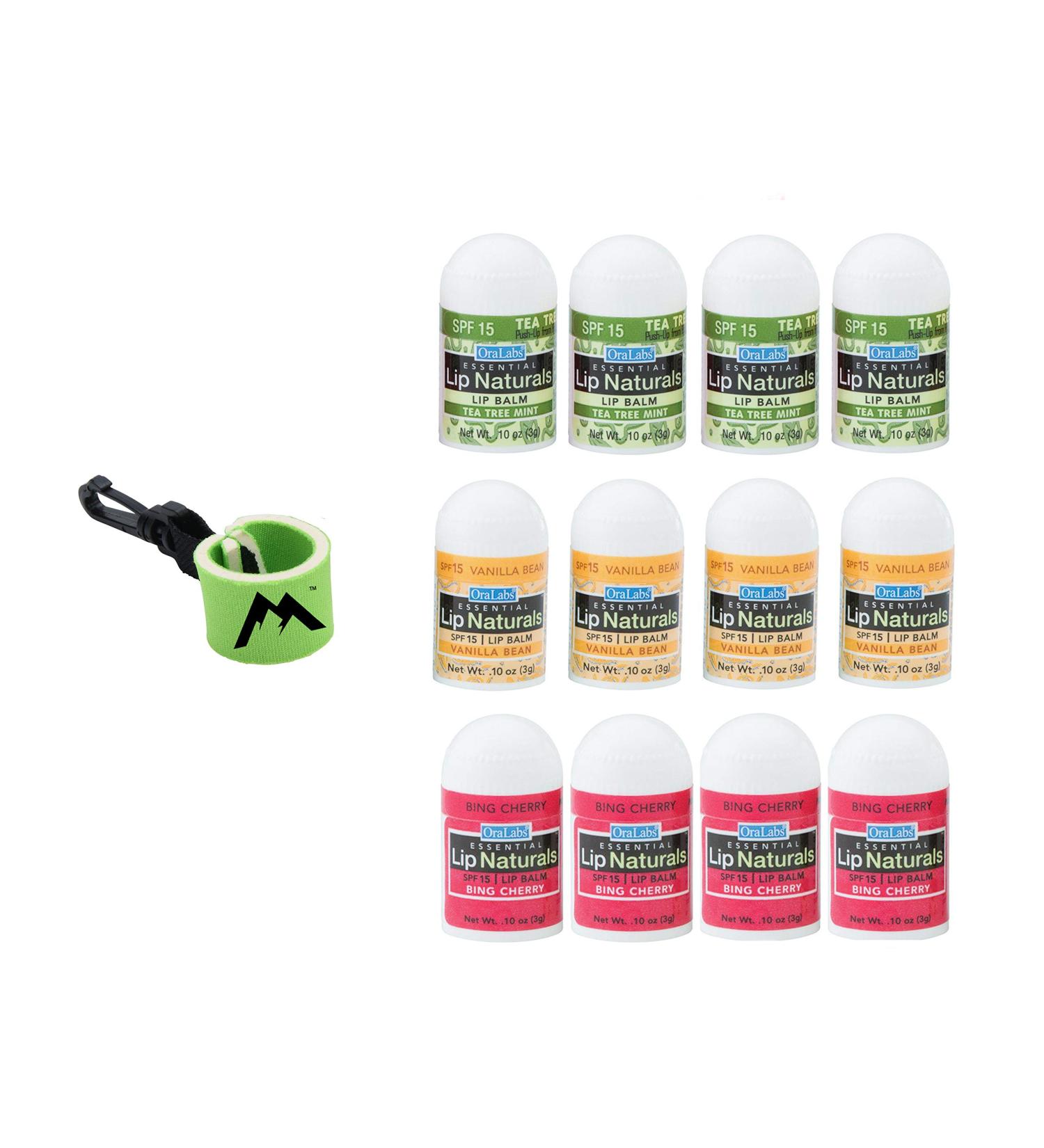 Lip Naturals Mini Lip Balm Pack with SPF-15 Sunscreen | 12-count Assorted with Keychain | Made in USA | Tea Tree Mint, Vanilla Bean, Bing Cherry Flavors (0.10oz/3g each) - Buy Online on GoSupps.com