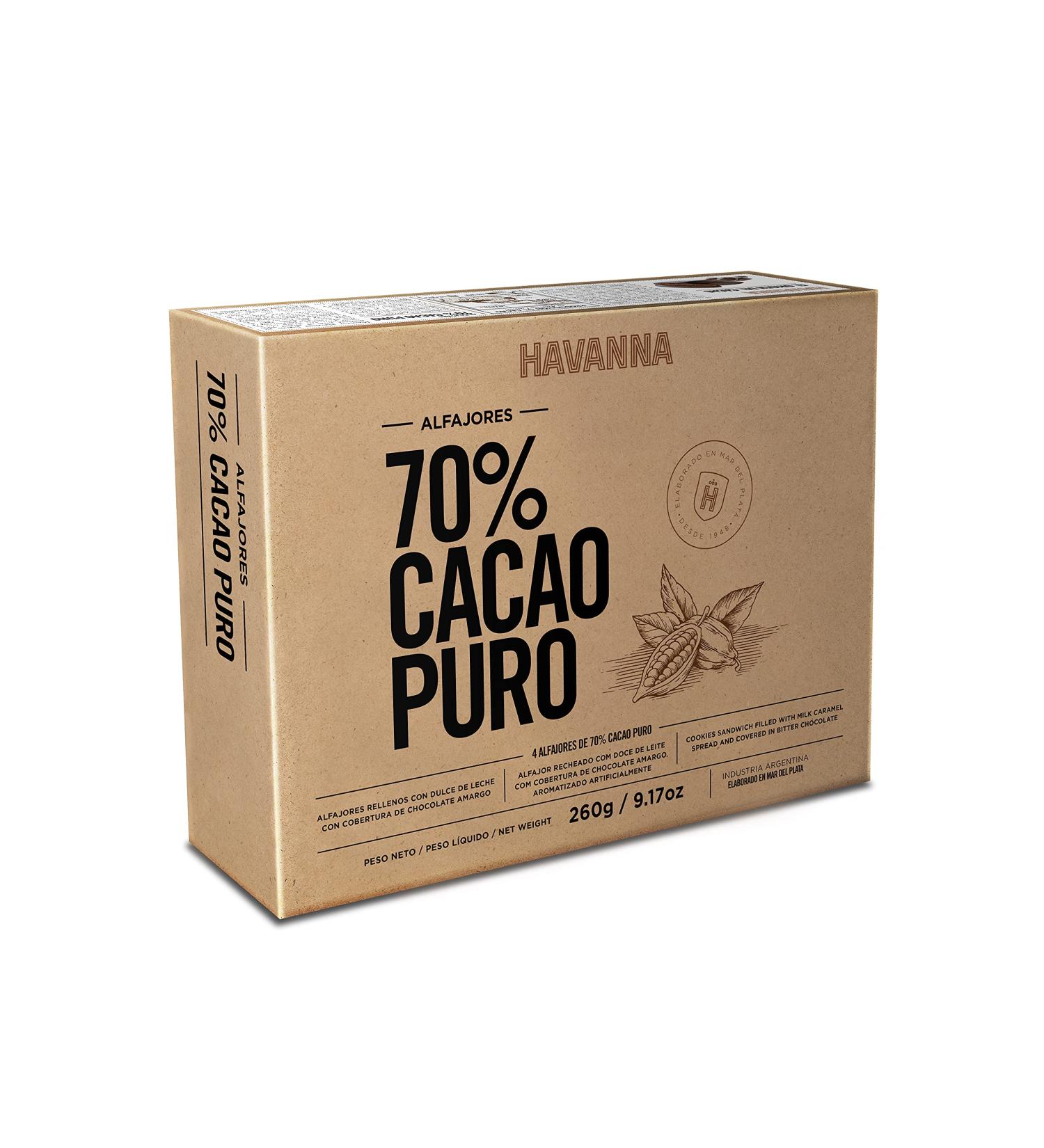 Havanna- Alfajor fourr au Dulce de Leche avec enrobage de chocolat amer - 70% Pur Cacao bo te de 4 pi ces - 260 Gr. - Buy Online on GoSupps.com