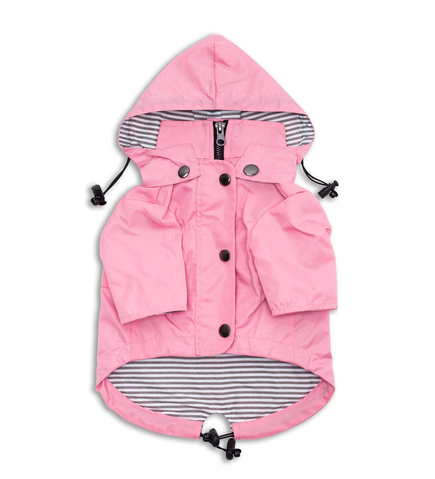 Ellie Dog Wear Pink Zip Up Raincoat with Reflective Buttons, Pockets, and Adjustable Drawstring - Water Resistant and Stylish Dog Raincoat in Size S to XXL - Buy Online on GoSupps.com
