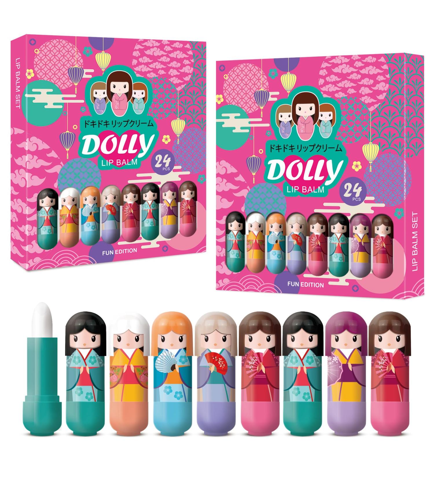 Doll Lip Balm Set 48 Lip Balms in Kimono Doll Inspired Cases 6 Flavors x 2.5g in 2 Beautifully Designed Tins - Buy Online on GoSupps.com