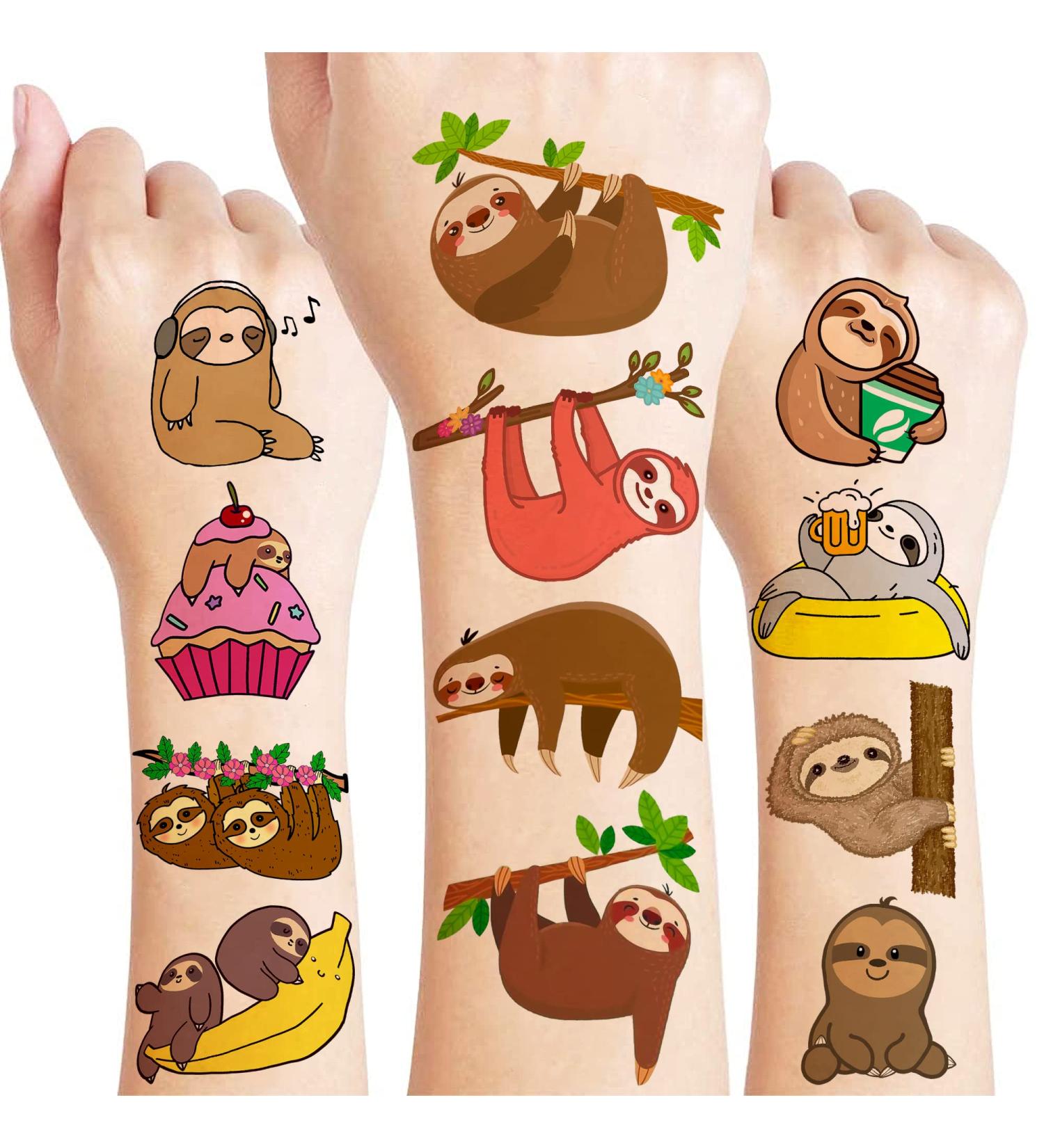 Sloth Temporary Tattoos - Birthday Party Supplies for Kids - 8 Sheets, 96 PCS - Cute Stickers for Girls and Boys - Class Rewards, Carnival, Christmas Decor - Buy Online on GoSupps.com