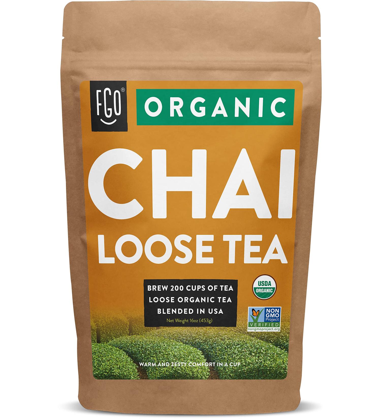 Organic Chai Loose Leaf Tea - 200 Cups, 16oz Resealable Bag - FGO - Buy Online on GoSupps.com