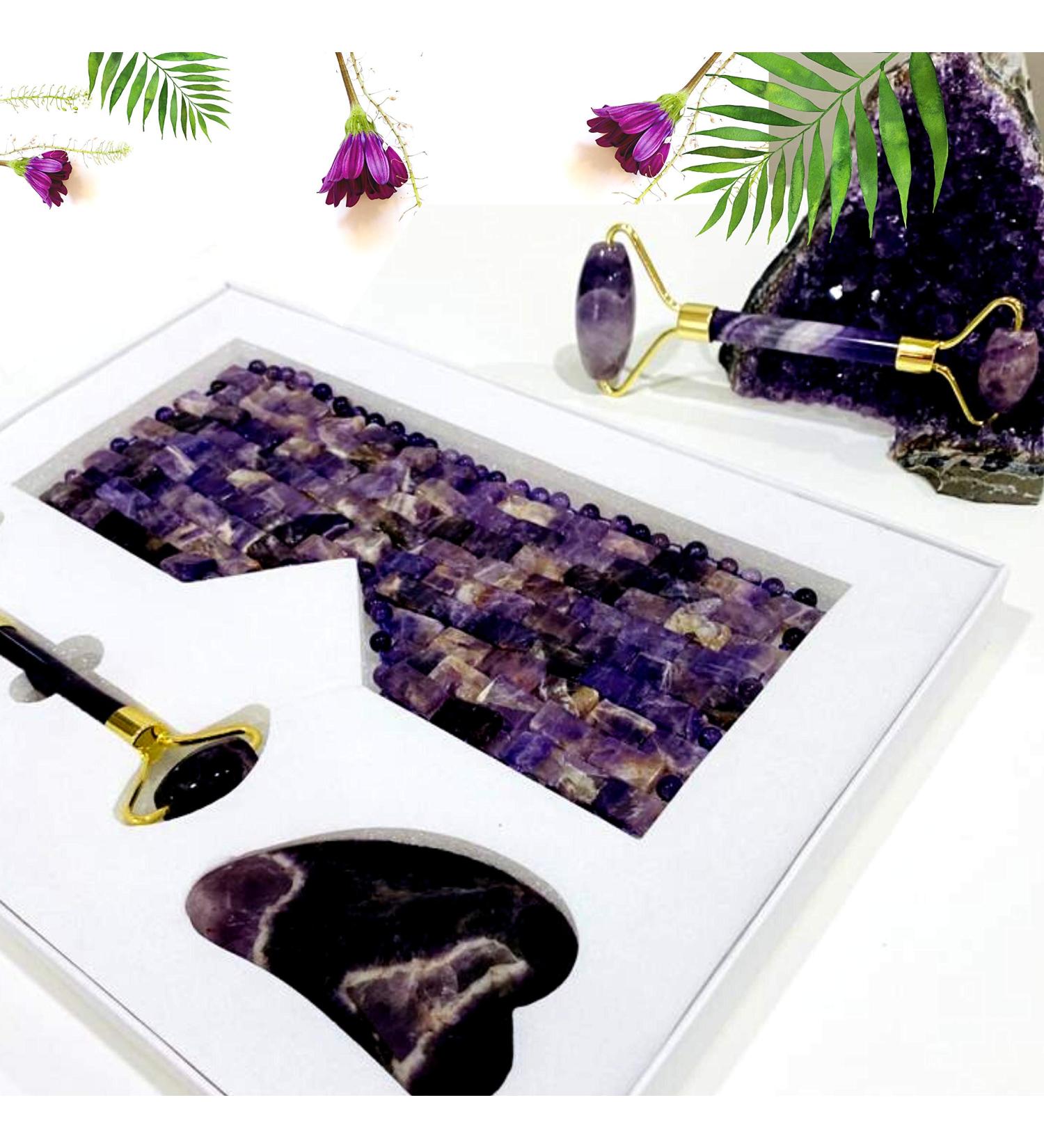 LAV NN 100% Authentic Amethyst Gift Set - Eye Mask, Jade Roller, Gua Sha & Facial Mask for Instant Puffiness Relief and Stress Relaxation - Buy Online on GoSupps.com