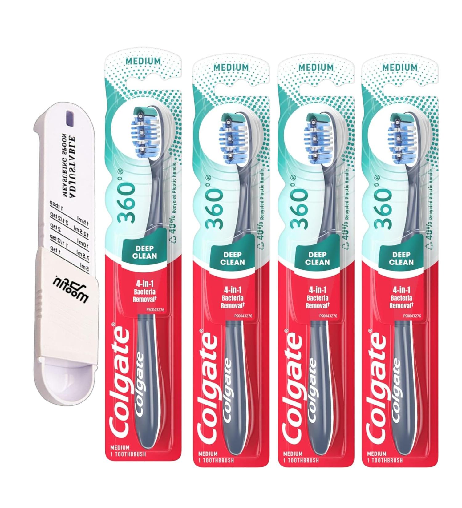 Soft Toothbrush Set with Tongue & Cheek Cleaner - Ergonomic Handle Family Value Pack of 4 for Superior Oral Care - International Shipping Available - Buy Online on GoSupps.com
