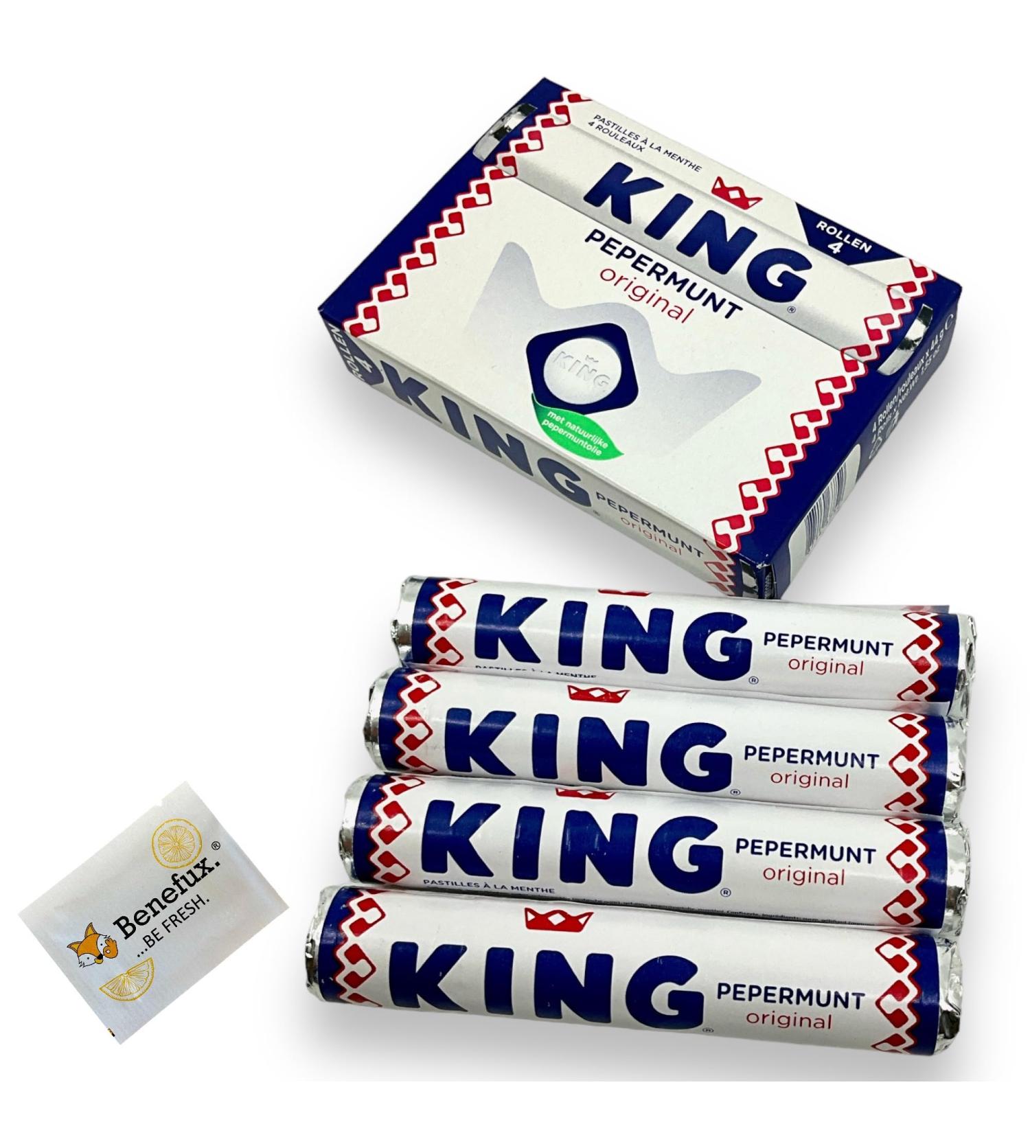 KING Pepermunt original peppermint candies 4 rolls 4x 44g + Benefux. Refreshing towel
