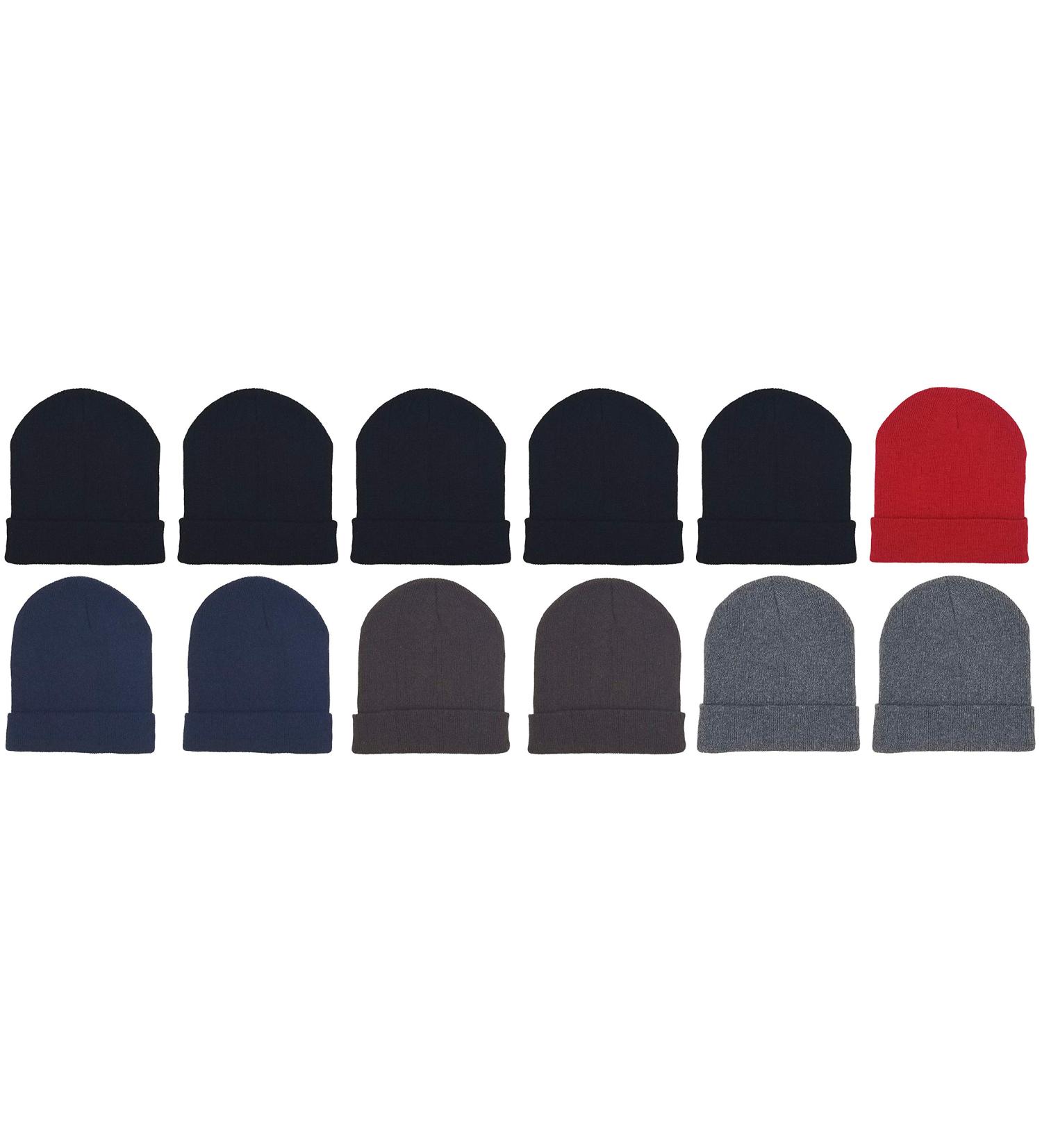 Kids Winter Beanies 12 Pack - Assorted Solids - Boys Girls Warm Cold Weather Hats - Buy Online on GoSupps.com