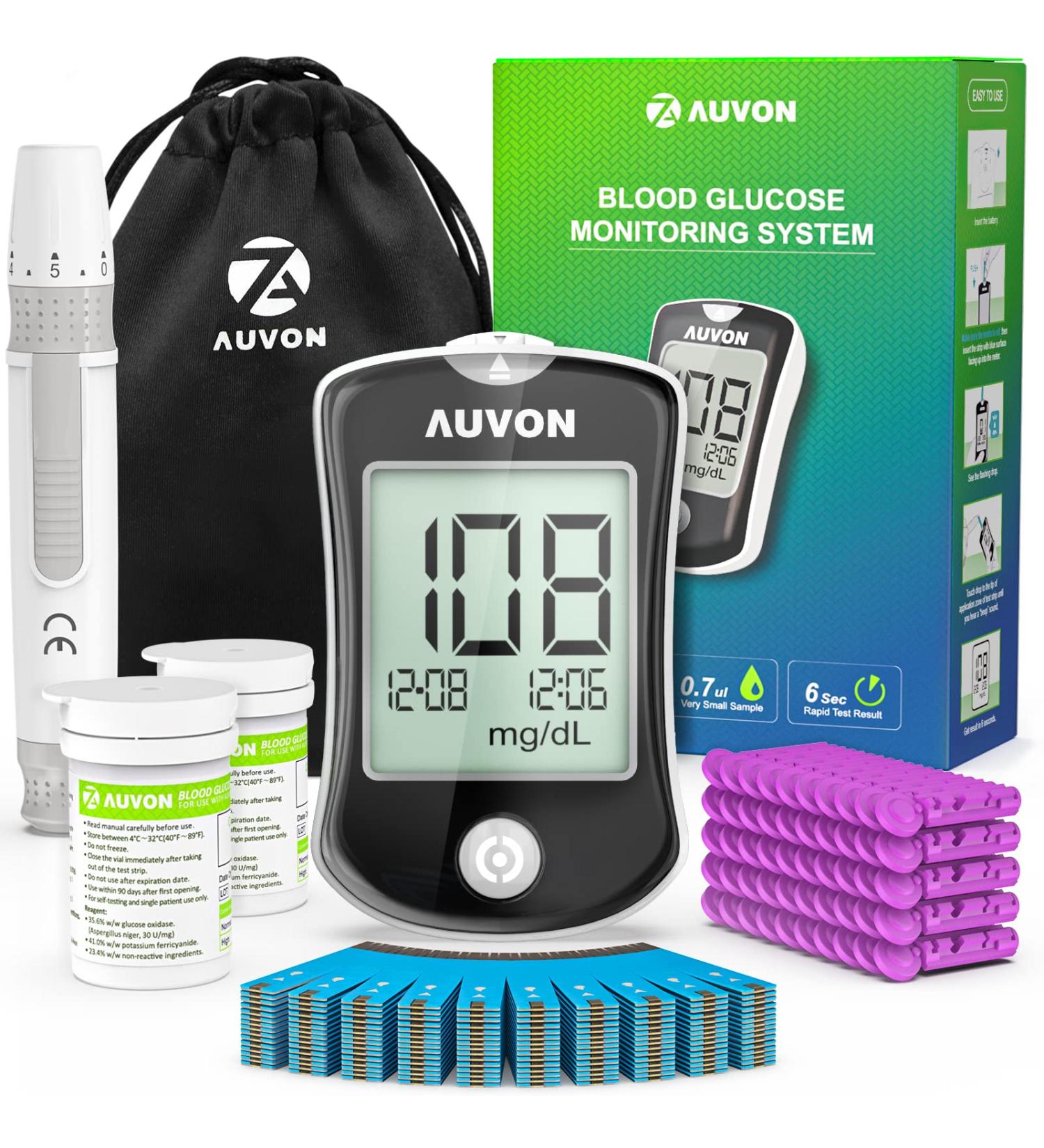 AUVON Blood Glucose Monitor Kit with 150 Strips, 50 Lancets, Lancing Device - I-QARE DS-W Diabetes Testing Kit, Portable Bag, Coding Free - Buy Online on GoSupps.com