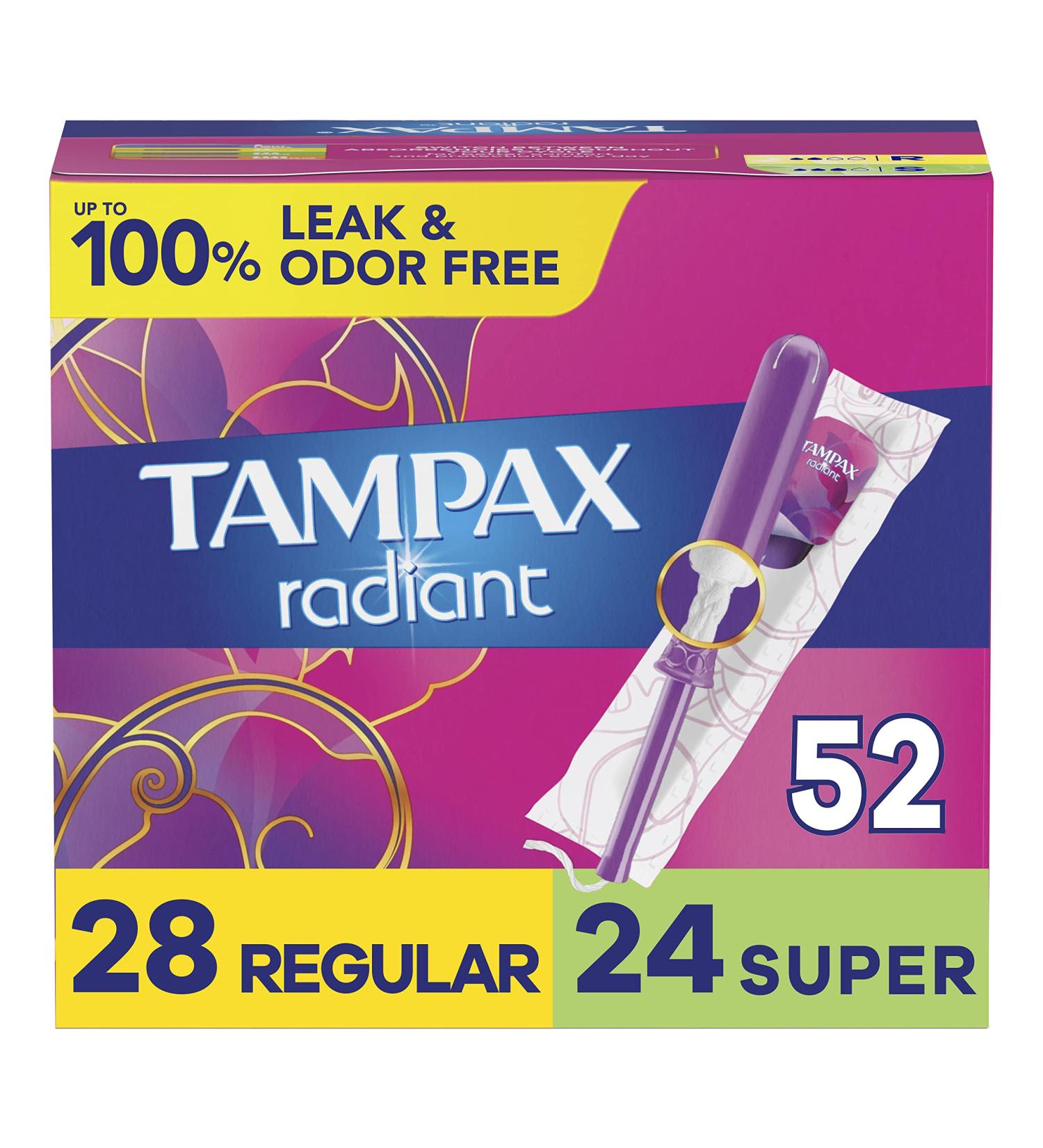 Tampax Radiant Tampons Duo Pack with LeakGuard Braid Regular/Super Absorbency Unscented 52 Count - Buy Online on GoSupps.com