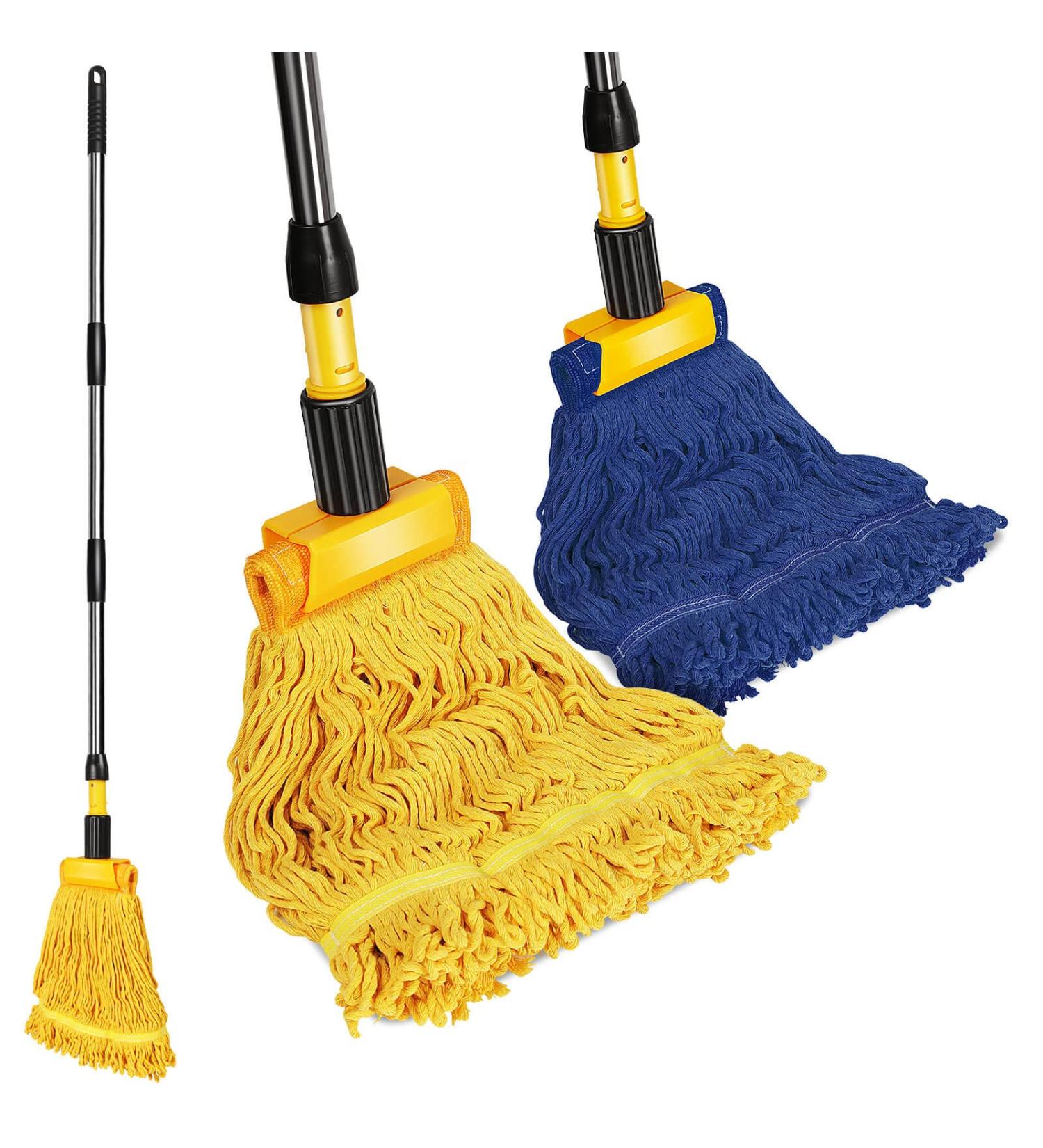 Gadhra Commercial Mop Set - Heavy Duty Looped-End String Industrial Mop with 2 Mop Heads for Floor Cleaning - Blue/Yellow - Buy Online on GoSupps.com