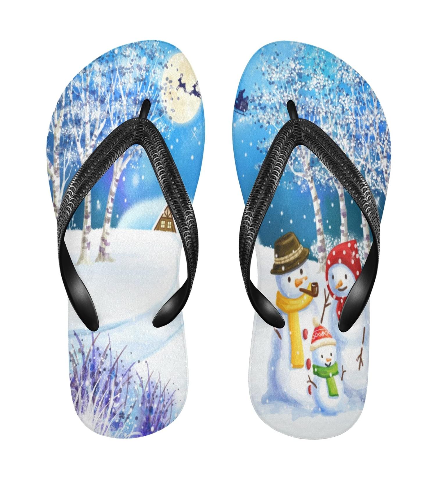 Mnsruu Christmas Flip-Flops - Snowman & Snowflakes Sandals for Men & Women | XS Multicolored Travel Slippers for Hotel & Spa - Buy Online on GoSupps.com
