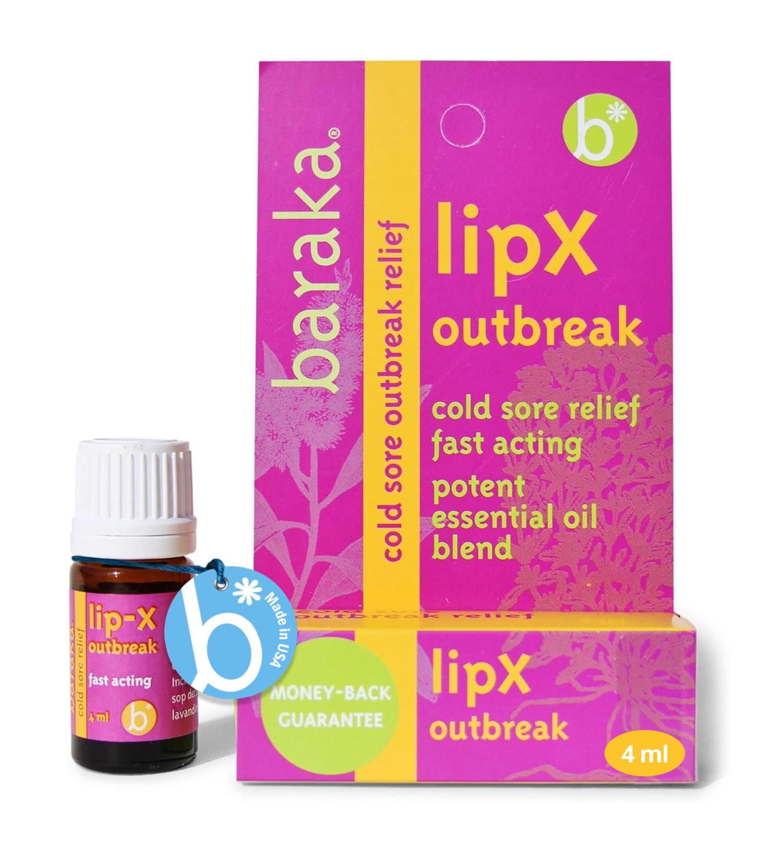 Baraka LipX Outbreak - Natural Cold Sore & Lip Blister Remedy - Made with Tea Tree Hyssop Decumbens Melissa Palmarosa Lavandin & Eucalyptus Essential Oils - Lip Blister Oil - 4ml Size (1 Pack) 0.14 Fl Oz (Pack of 1) Ou  - Buy Online on GoSupps.com