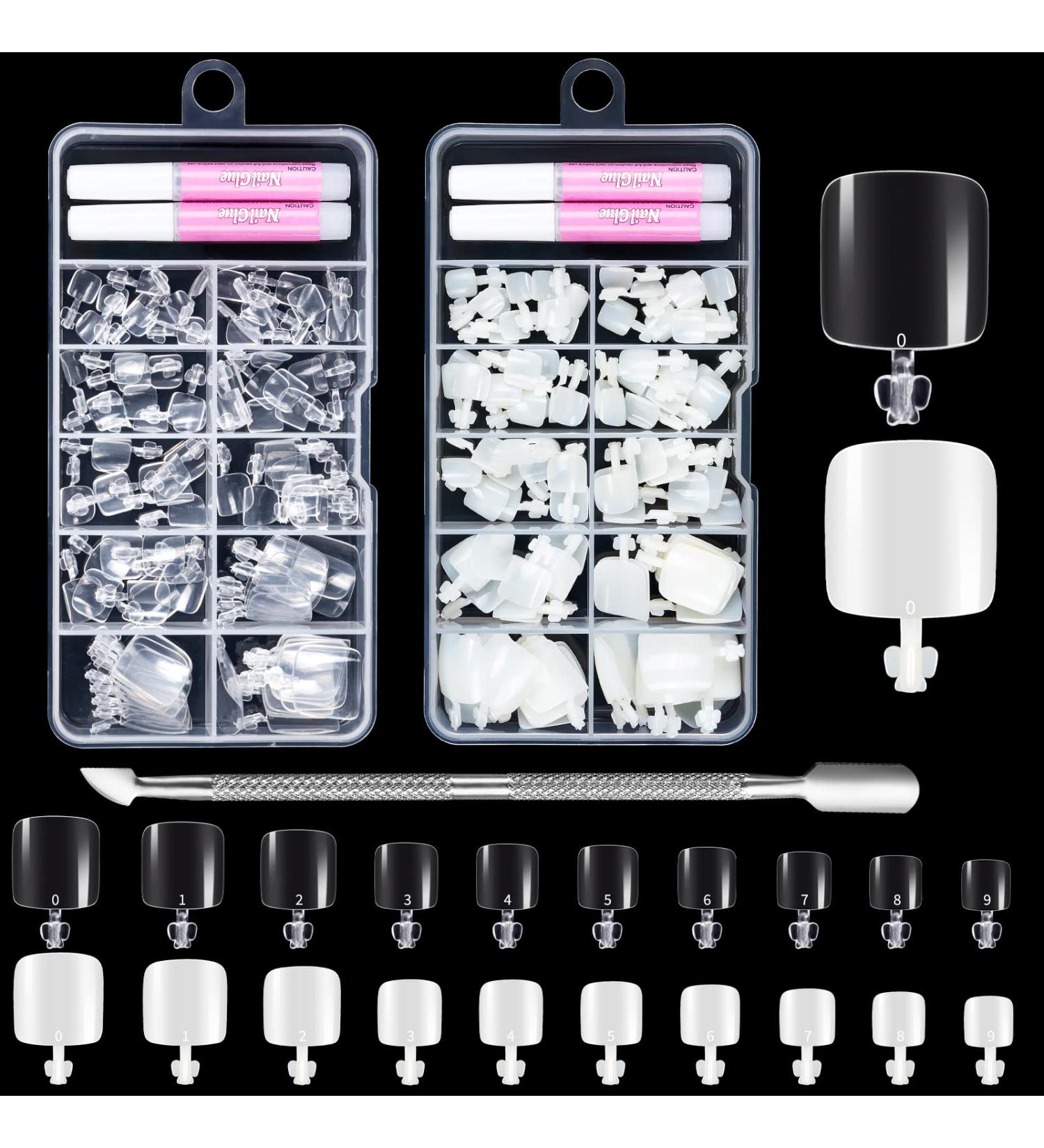 200pcs Natural Acrylic False Toe Nail Set with Glue and Box - Full Cover Artificial Tips for Women Girls, Ideal for Nail Salon and DIY Nail Art - Buy Online on GoSupps.com