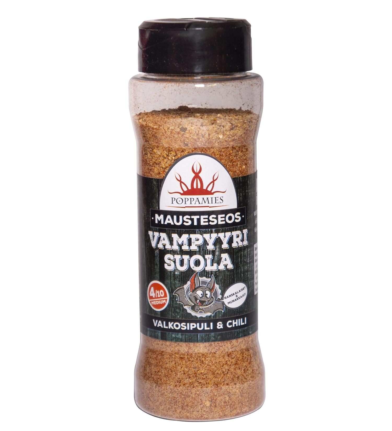 Poppamies Vampire Salt - Chili Garlic Spice Mix with Salt - 165g - Spiciness Level 4/10 - Buy Online on GoSupps.com