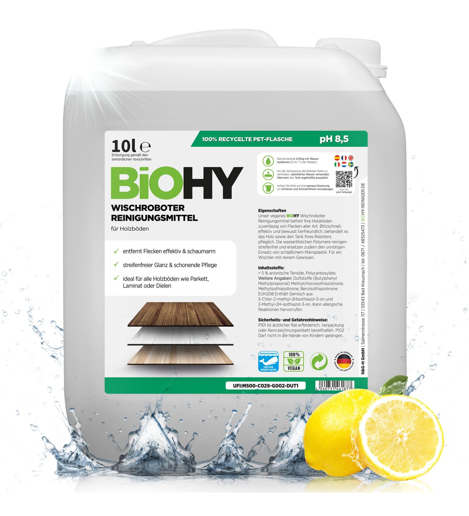 Biohy Wischroboter Cleaning Agent - 10L Canister for Wooden Floor Care Laminate & Parquet | Low-Foam Concentrate for Strip-Free Shine - Buy Online on GoSupps.com
