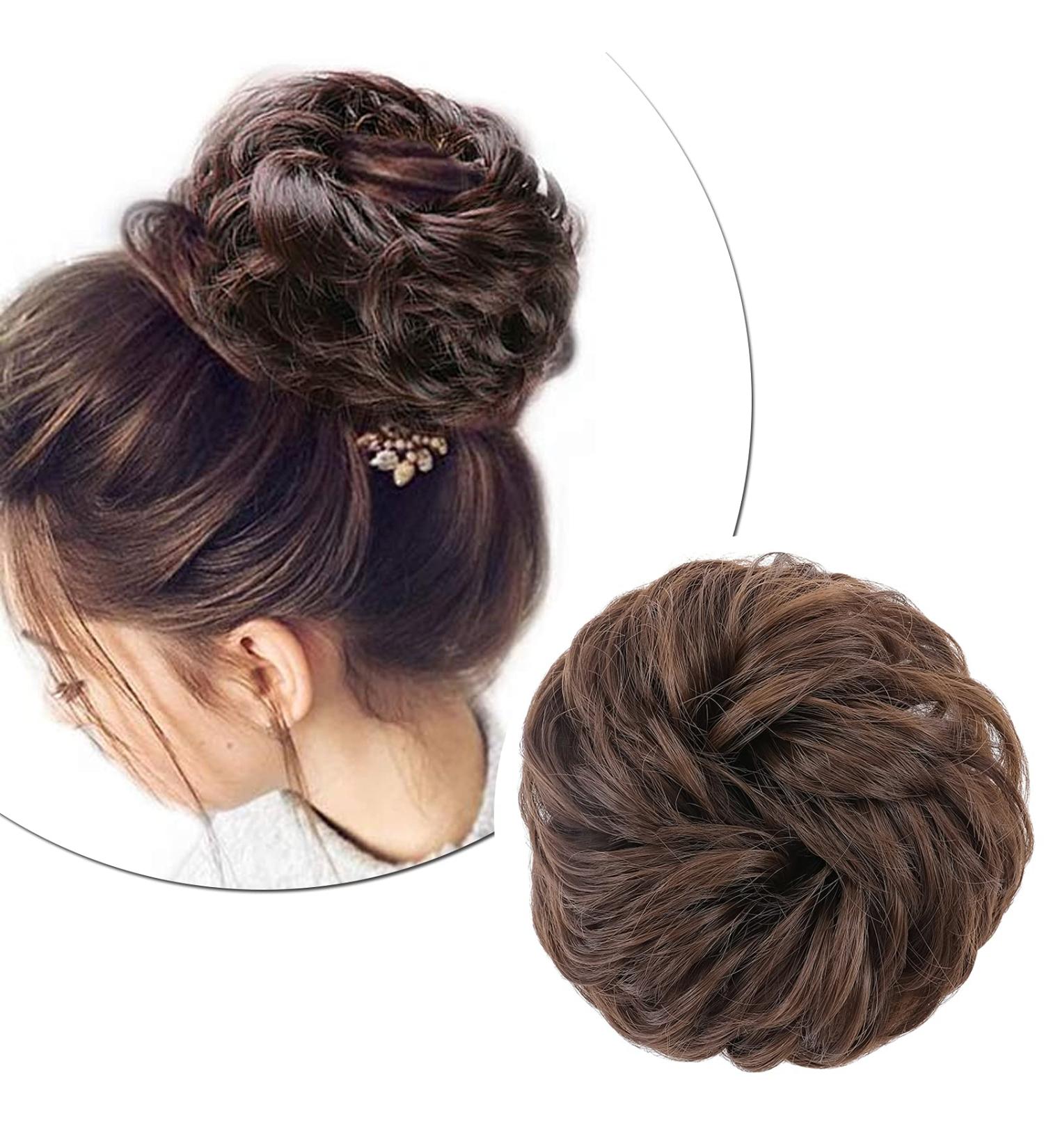 Maroon Bun Extensions - Thick Updo Hairpiece for Wavy Curly Hair - 45g Brown - Buy Online on GoSupps.com