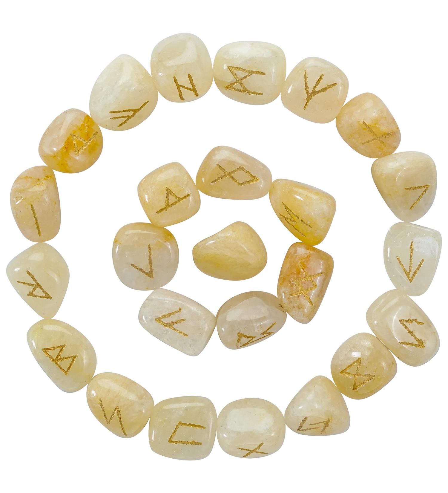 Crocon Golden Pyrite Rune Stones Set - Elder Futhark Alphabet Engraved Symbols for Chakra Balancing - 15-20mm Decorative Stones - Buy Online on GoSupps.com