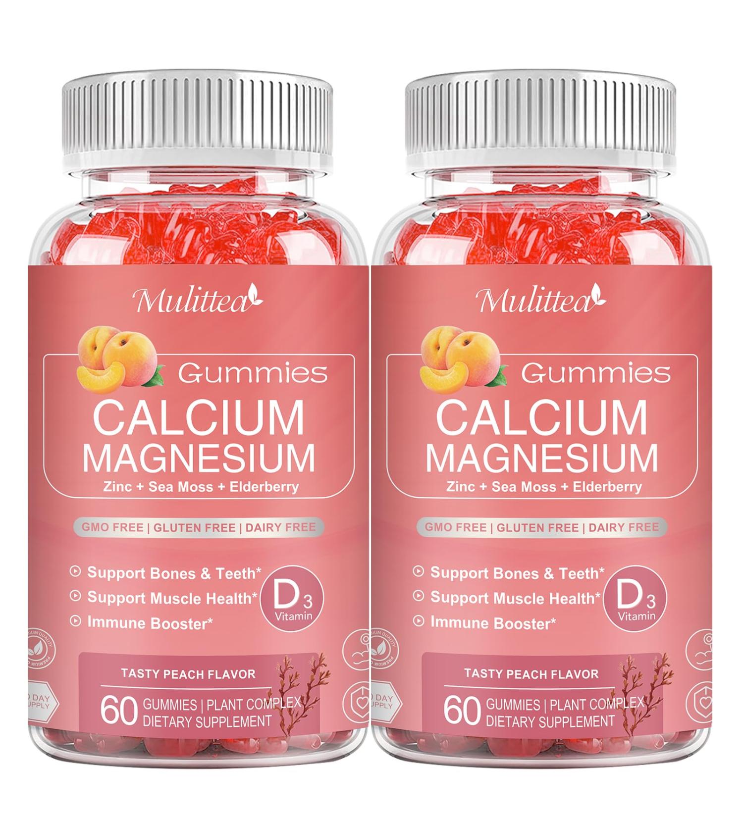 Plan Calcium Gummies with D3,Zinc - Plant Complex Calcium Magnesium Supplement with Glycinate,Potassium,Vitamin C &Whole Natural Food for Bone & Immune Support- 120 Chewable Gummy Sugar-Free Peach 2 Pack - Buy Online on GoSupps.com