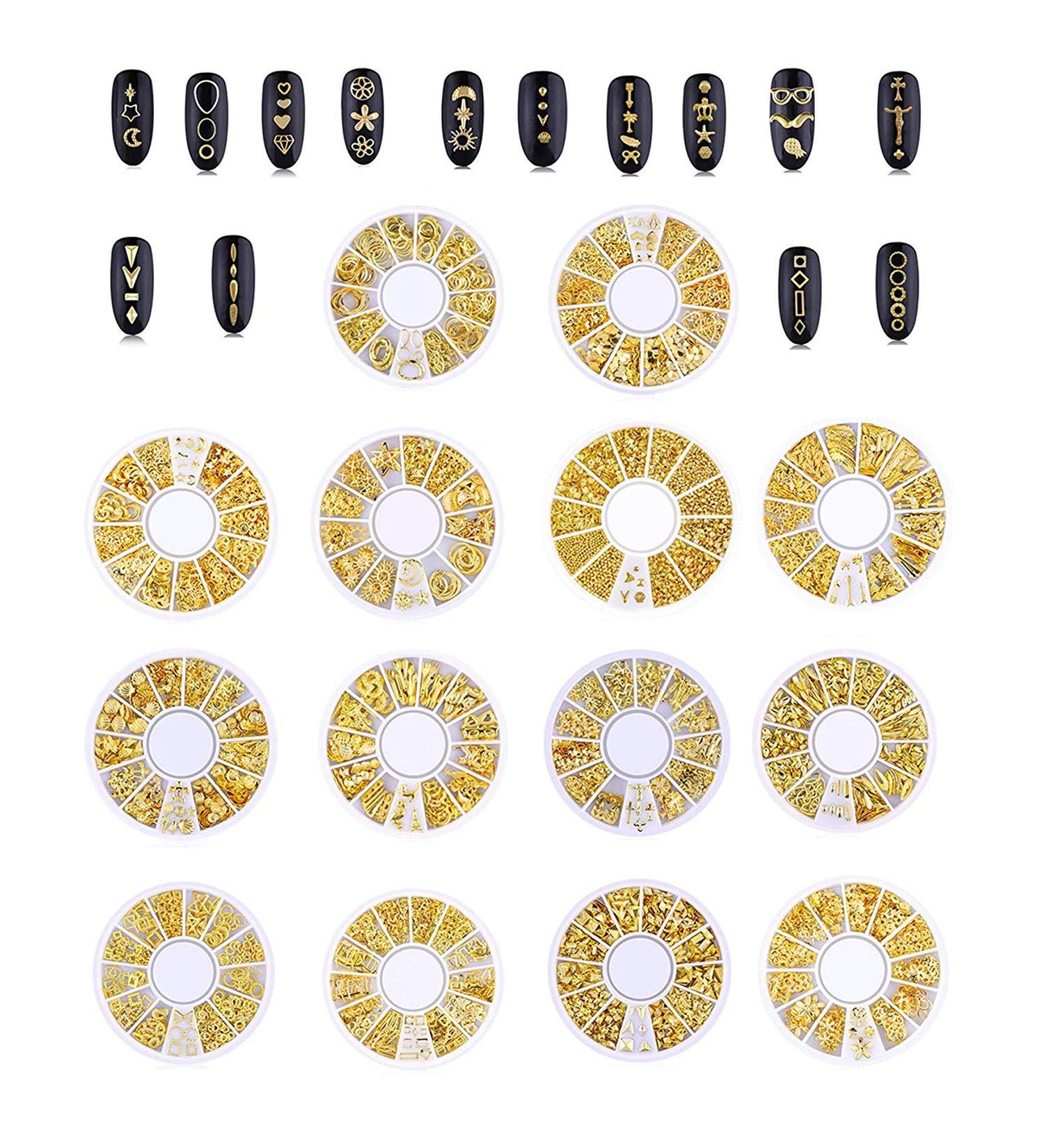 14 Box Nail Decoration Metal Nail Studs 3D Punk Star Moon Triangle Square Rivet Gems Hollow Ocean Heart Patch Nail Diamond - Buy Online on GoSupps.com