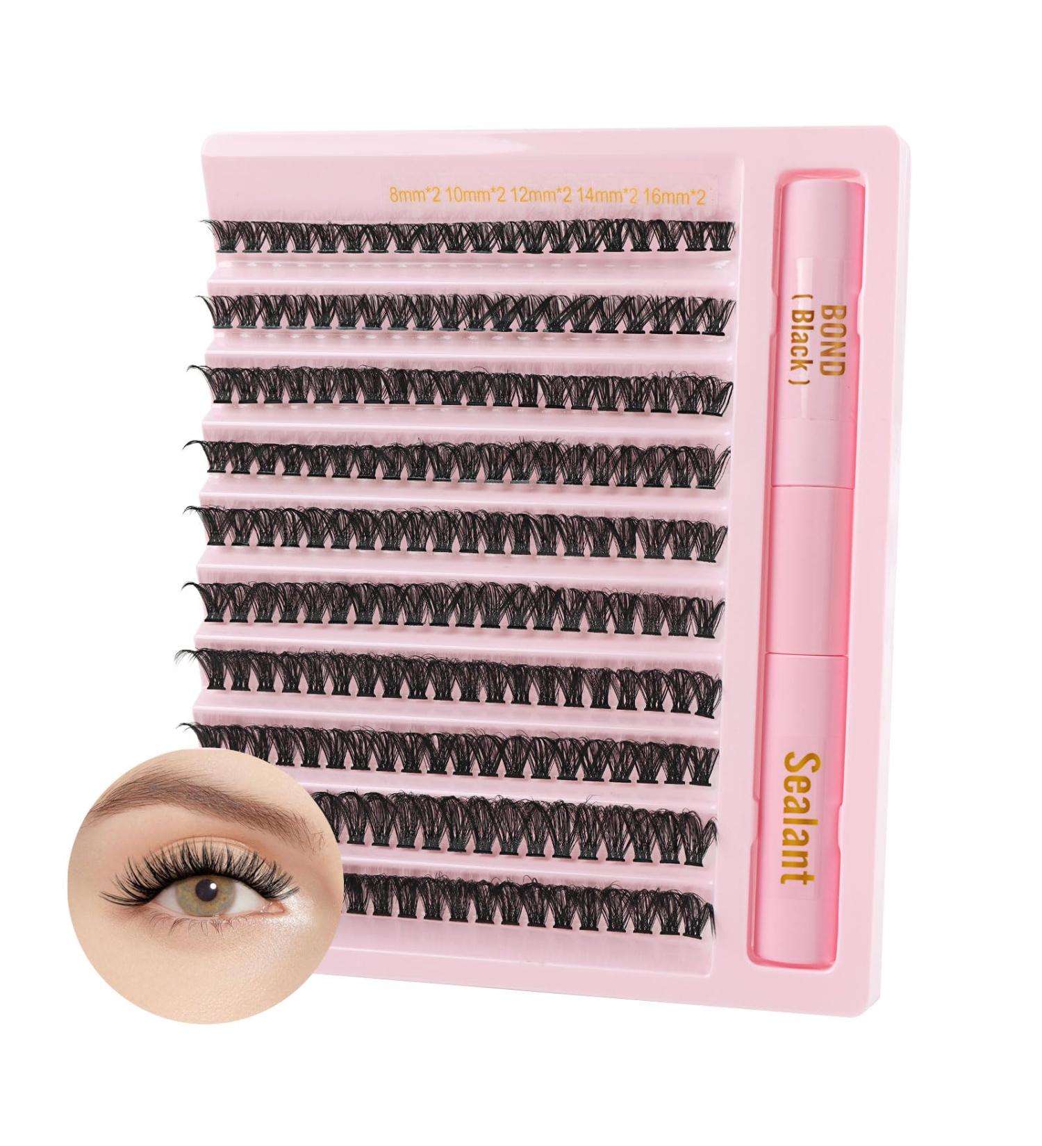 Buy Poiuyoiu DIY Eyelash Extension Set - 8-16mm Thick Cluster Lashes with Adhesive | Home Application | Volume 50D D-Lock - Buy Online on GoSupps.com