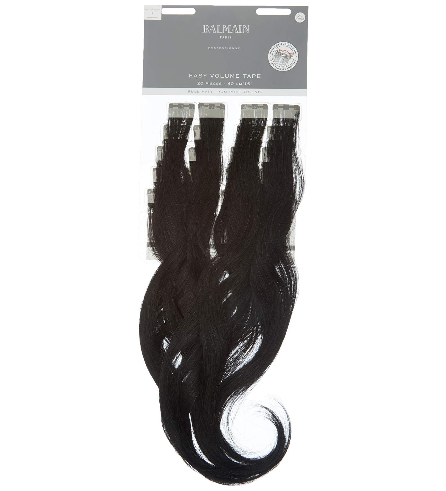 Balmain Tape Extensions Volume Human Hair 20 pieces 40 cm length color Black Dark Espresso #1 1 Black 21.65 inch
