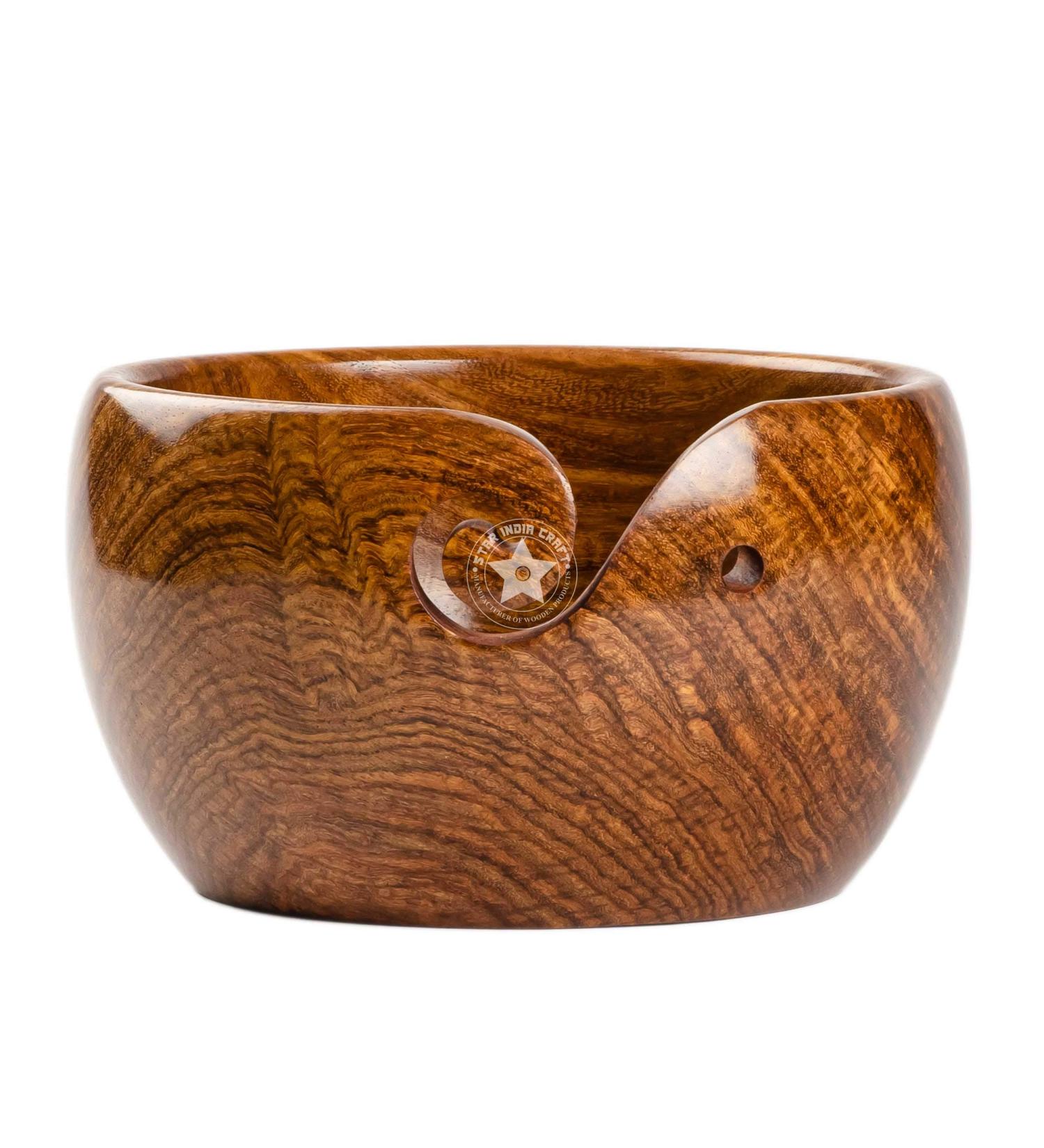 Handmade Rosewood Yarn Storage Bowl for Knitting & Crocheting by SIC | Large 7 x 4 Rosewood Yarn Holder for Winder & Hooks - Buy Online on GoSupps.com