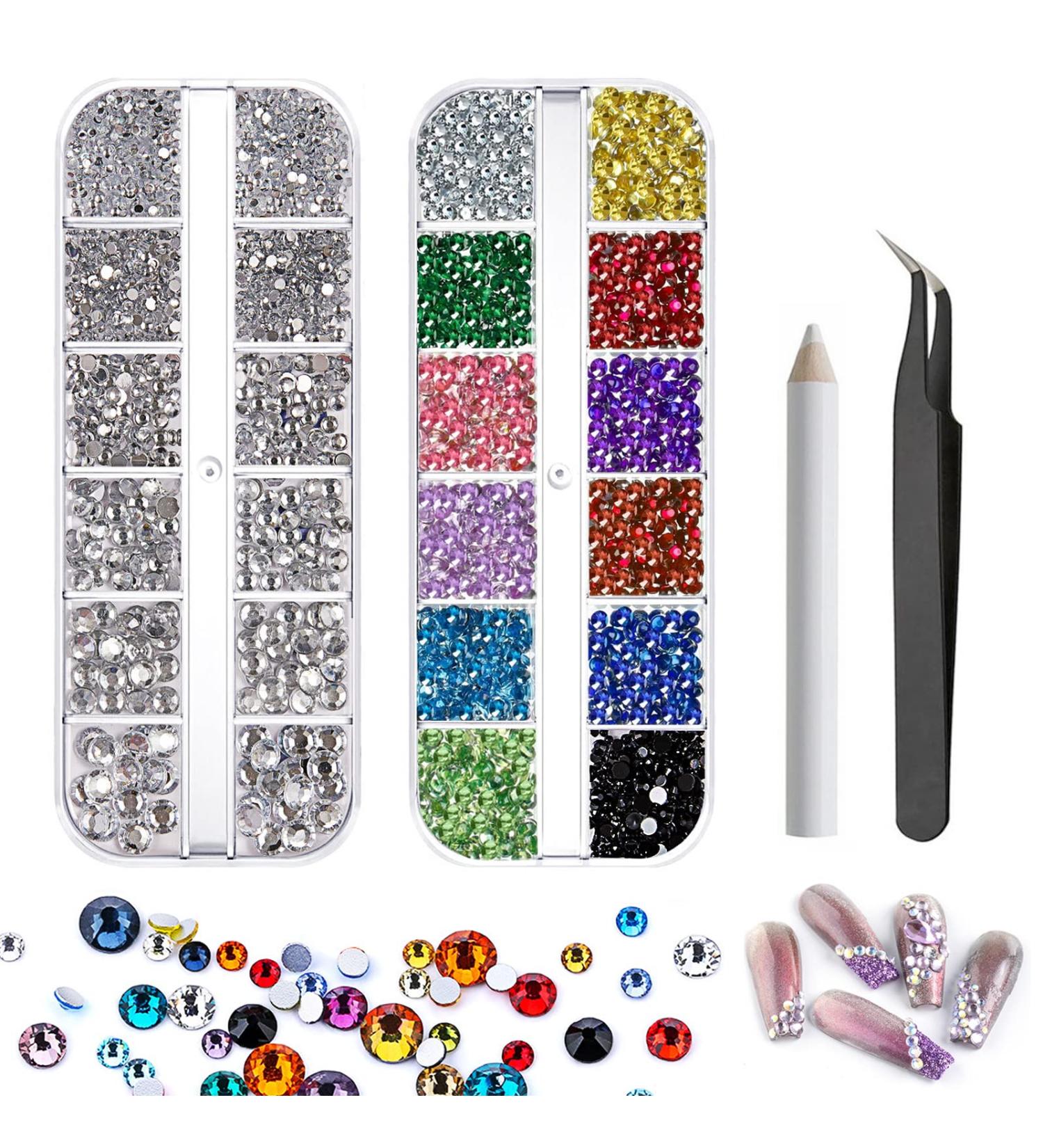 Rhinestones 2000 Pcs Crystal Nail Rhinestones Flatback Gems for Crafts Clothes Make Up 6 Sizes Nails Round Rinestone Gems Set for Craft Face Nail Art - Buy Online on GoSupps.com