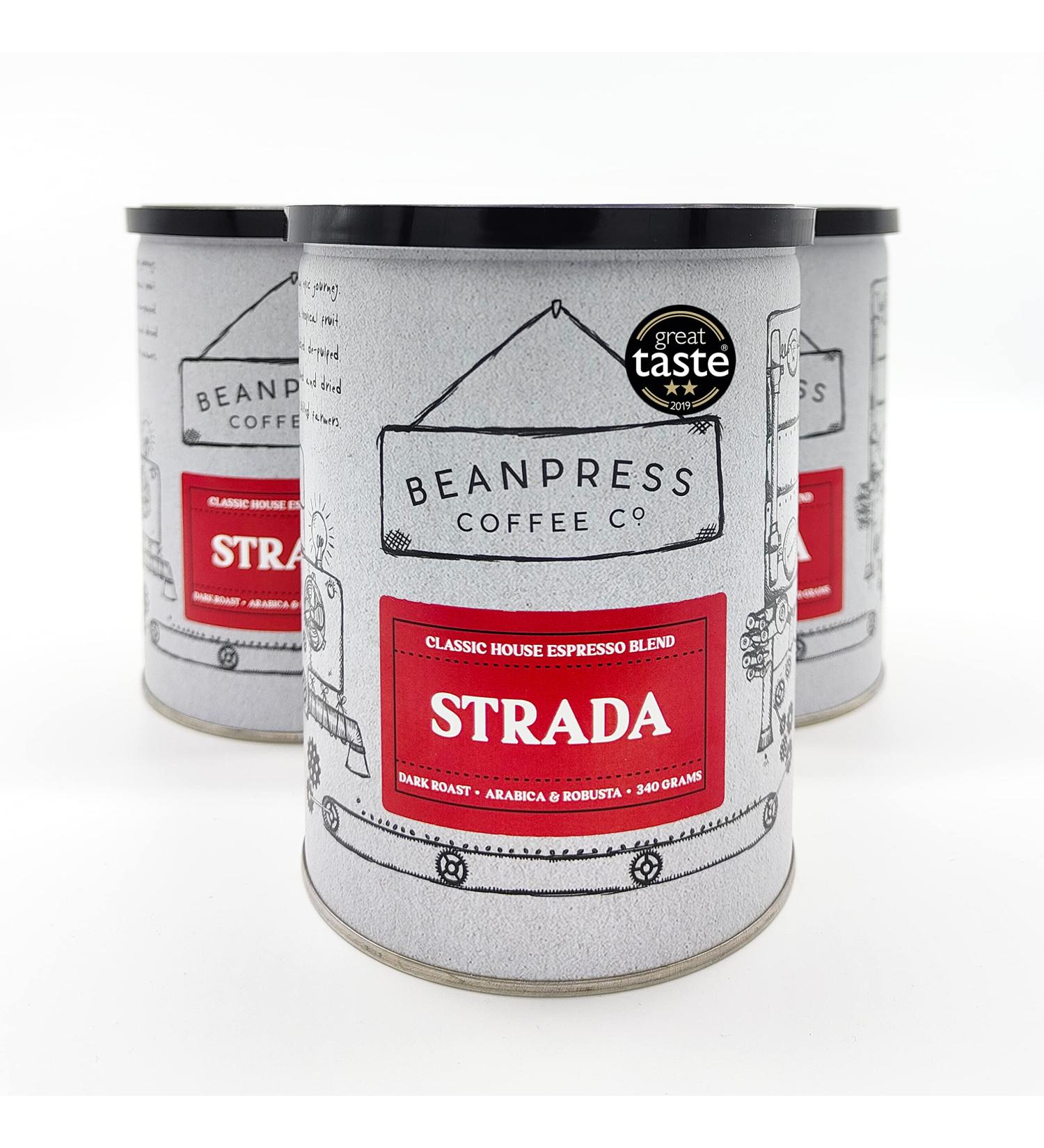 Beanpress Coffee Co. - Strada Espresso Blend - 3 x 340g - just over 1kg Whole Bean Coffee - Speciality Dark Roast Strada Blend - Buy Online on GoSupps.com